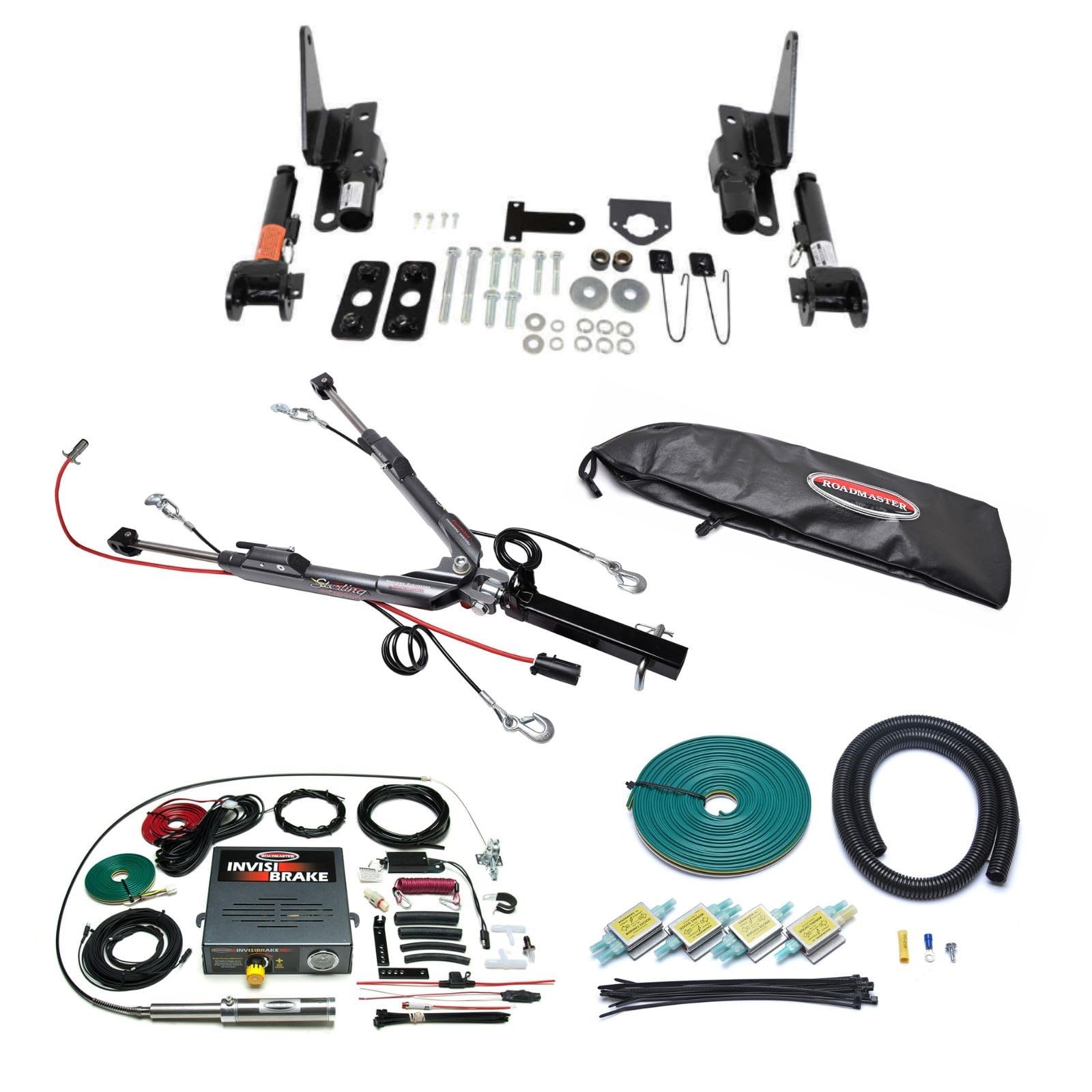 TrendsAuto Roadmaster Sterling All-Terrain Tow Bar and Baseplate Combo with Universal Economy Wiring Kit & Invisibrake Braking System fits 2015 2020 F150 Pickup | Includes TrendsAuto Decal