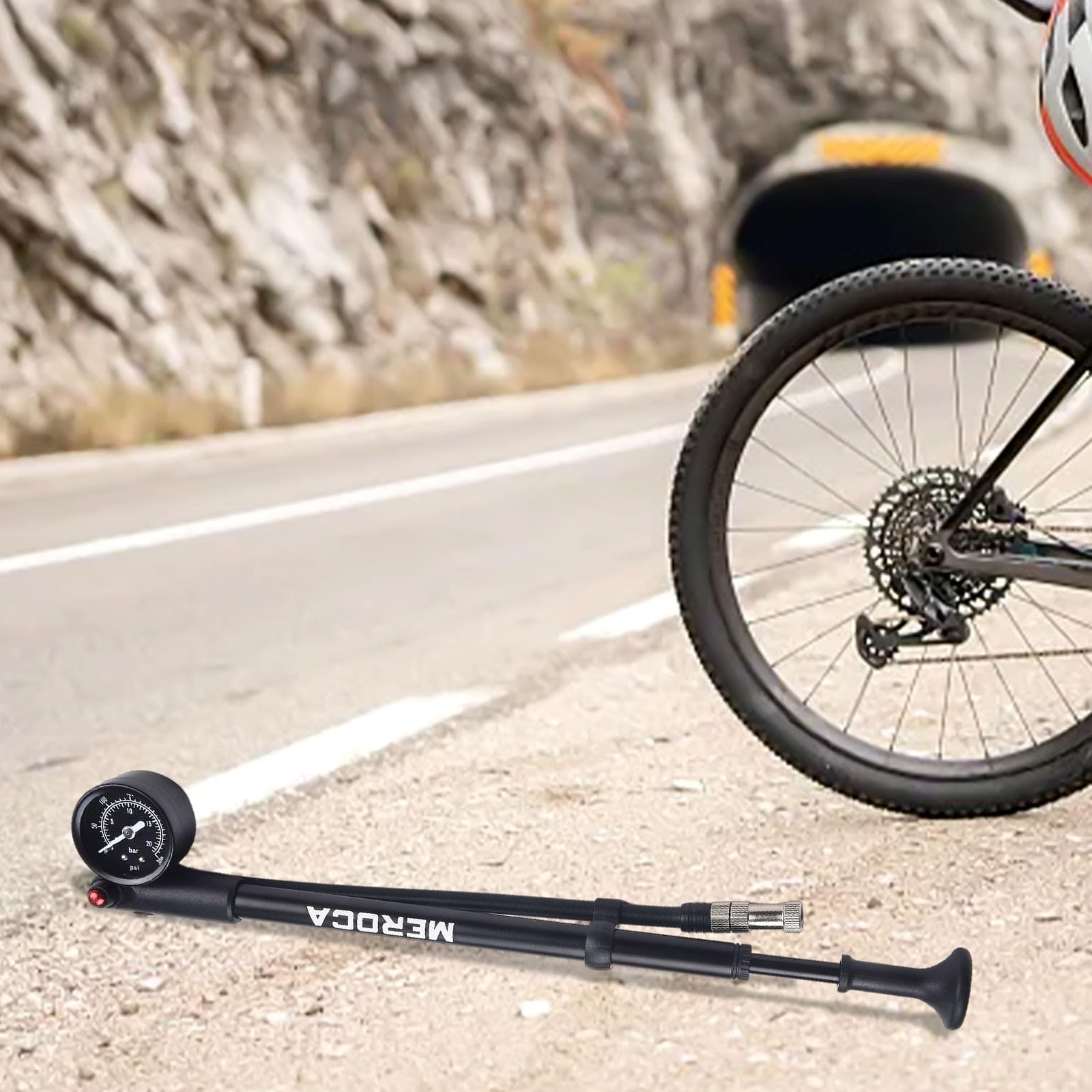 Pompa ammortizzatore per bicicletta, 300 psi, con manometro e valvola di rilascio per forcella anteriore e sospensione posteriore