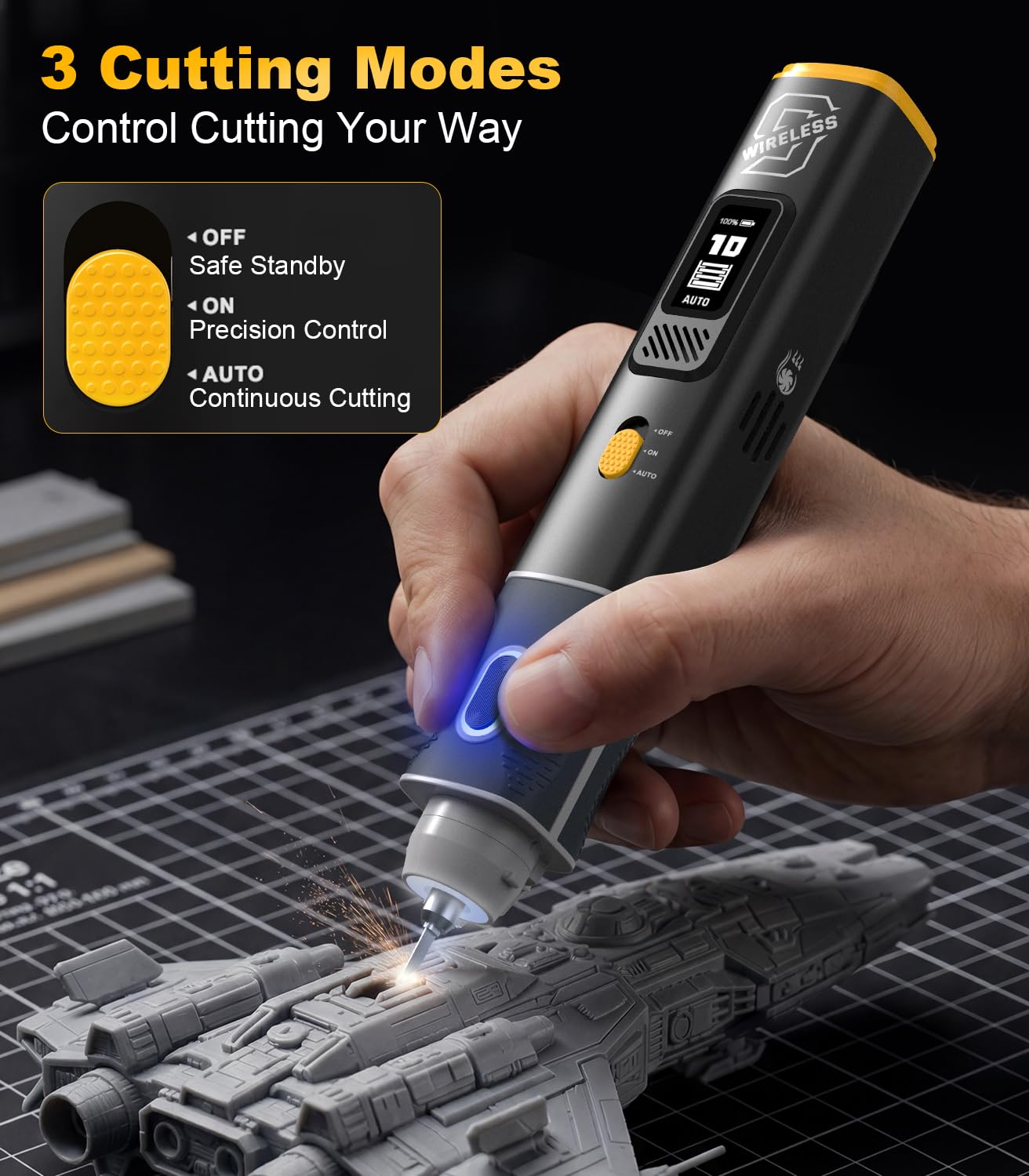 Wireless Ultrasonic Cutter, Ultraschall Messer mit 50 Klingen, Tragbarer professioneller Ultraschallschneider für 3D-Druck, 40 kHz Handgeführter Ultraschallschneider für Holzbearbeitung