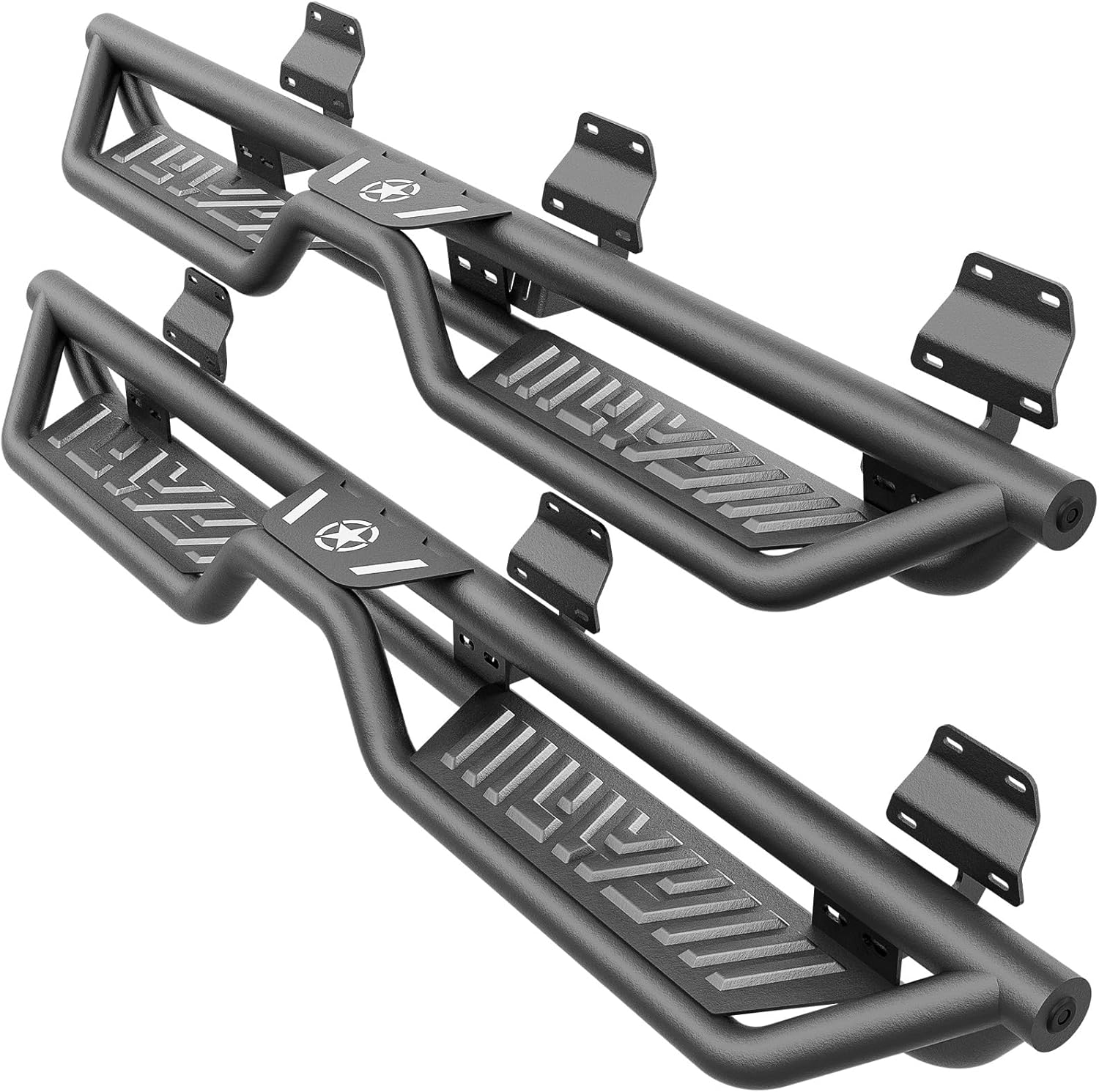 Running Boards SuperCrew Cab Compatible for 2015-2026 Ford F150 & 2017-2026 Ford F250 F350 Super Duty Crew Cab Side Step, Two Stairs Design Side Bars Nerf Bar (4 Full Size Door, Star Logo)