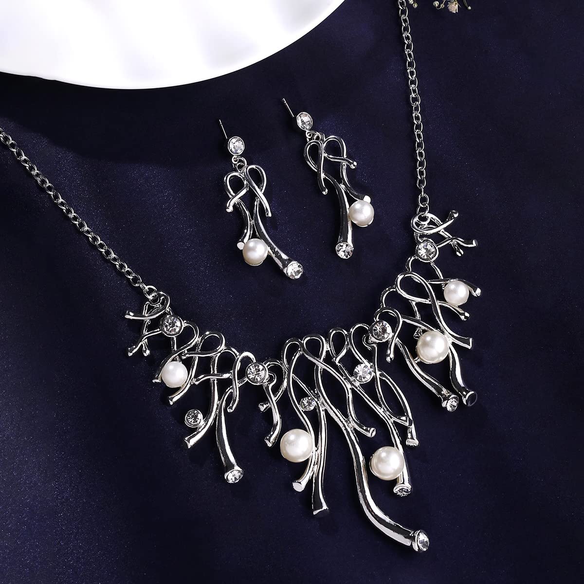 Toned Pearl Studded Necklace Set with Earrings, Elegant Gift