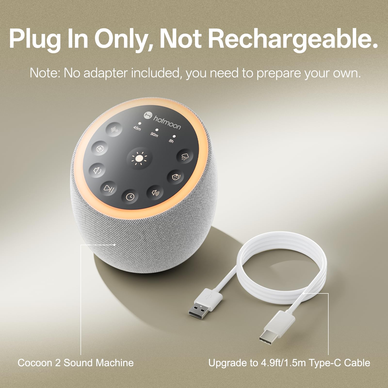 Hotmoon White Noise Machine, Einschlafhilfe Babys Erwachsene mit 40 Klänge, Weißes Rauschen Sound Machine USB mit 8 Farben Nachtlicht, Timer