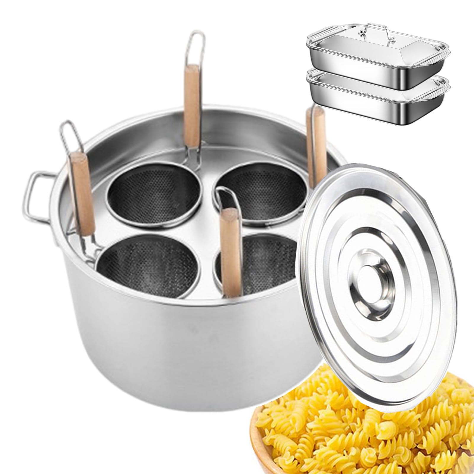Ensemble de cuiseurs à spaghetti manuels avec panier-filtre | Marmites à pâtes et vermicelles + couvercle suspendu en acier inoxydable | Marmite de cuisine pour le camping et les voyages | Facile