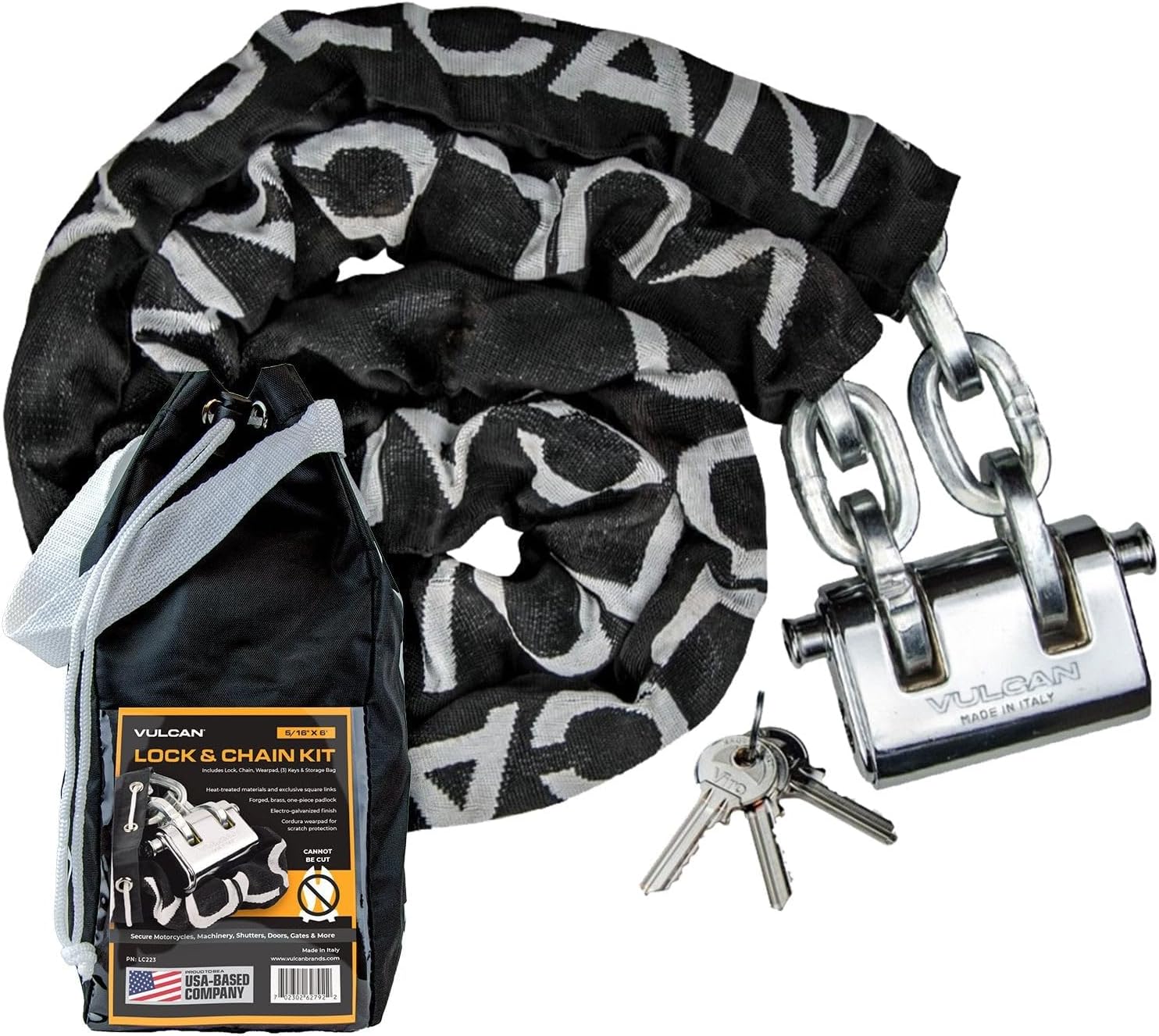 Premium Security Case Hardened Lock and Chain Kit - Cannot Be Defeated with Hand Tools - 5/16 Inch x 6 Foot (+/- 1.5 Inches)