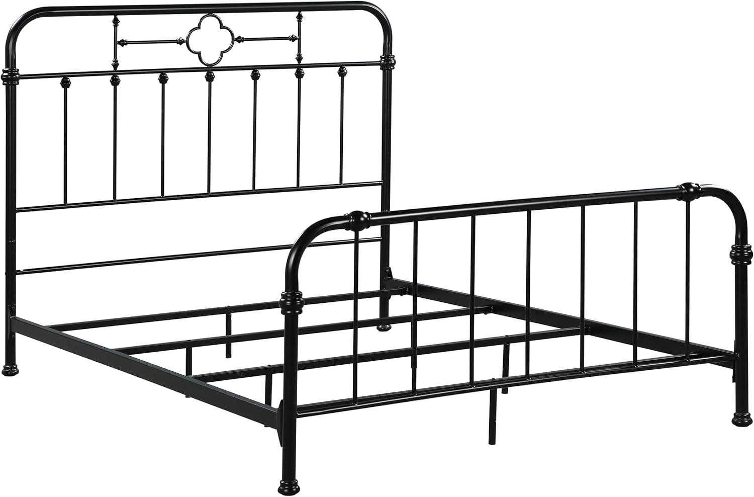 Matte Black Queen Metal Bed with Upholstered Headboard