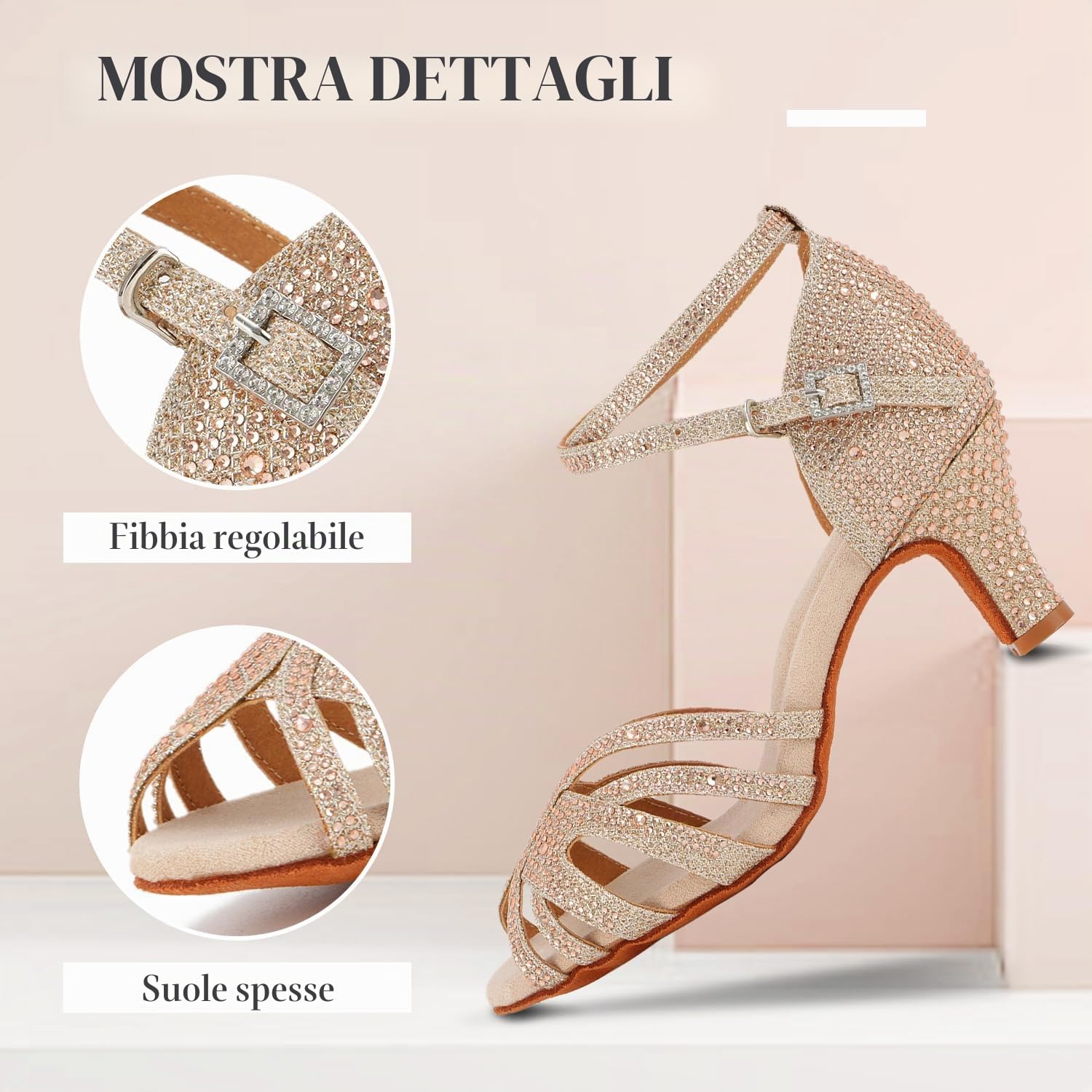 Scarpe da Ballo per Donna Salsa da Ballo Latino Scarpe da Ballo Aperte in Punta per spettacoli di Nozze per Feste sociali per Principianti