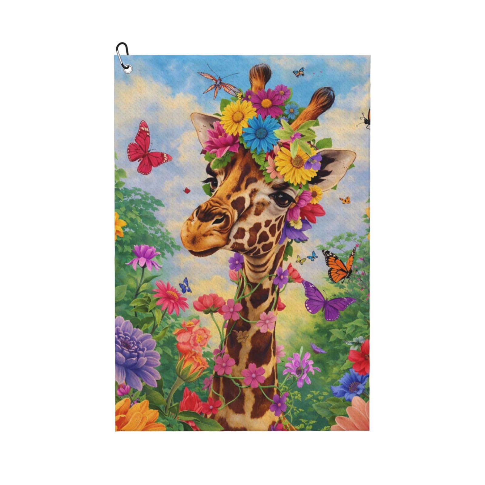 Oudrspo Lovely Giraffe Flower and Butterfly Multi-Functional Golf Towel | Absorbent Quick Drying 16x24in