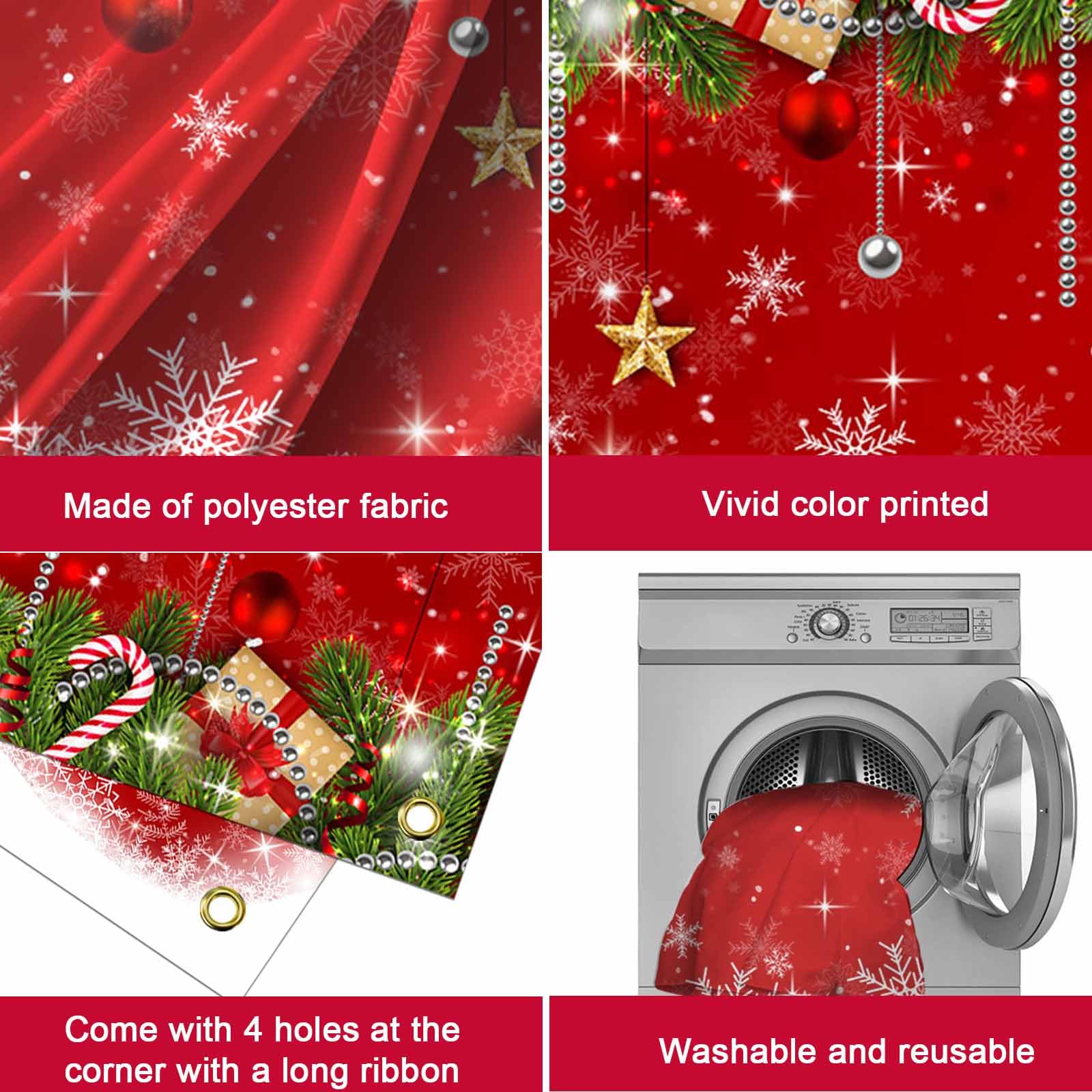 Avezano Christmas Backdrop Banner Red Christmas Snowflake Photography Background Decoration Family Winter Xmas Holiday Party Supplies Backdrop Photo Booth Props 70.8 x 43.3 Inch (180x110cm) - Image 4