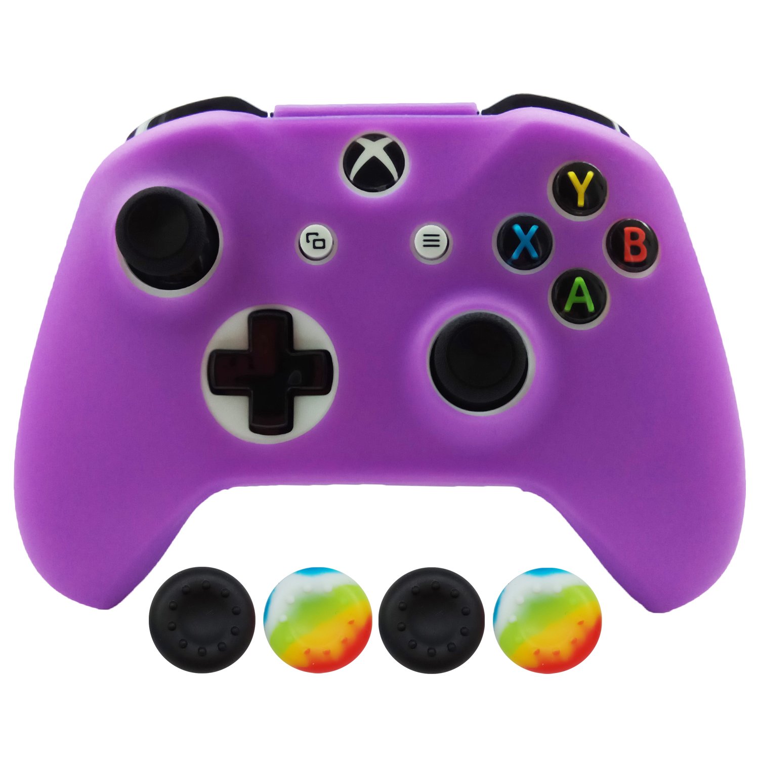 Hikfly Silicone Controller Cover Skin Protector Case Faceplates Kits for Xbox One X/One S/Slim Controller with 4pcs Thumb Grips Caps(Purple)