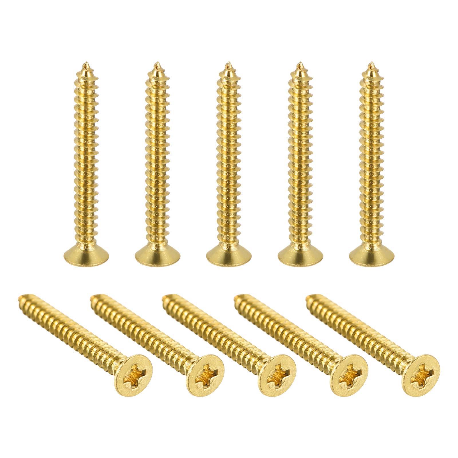 TA-VIGOR M4 Small Phillips Brass Wood Screws 35mm, Cross Flat Head Gold Plated Self Tapping Screw for Wood, Dollhouse, Jewelry Box, Guitar & Miniature Furniture 50pc