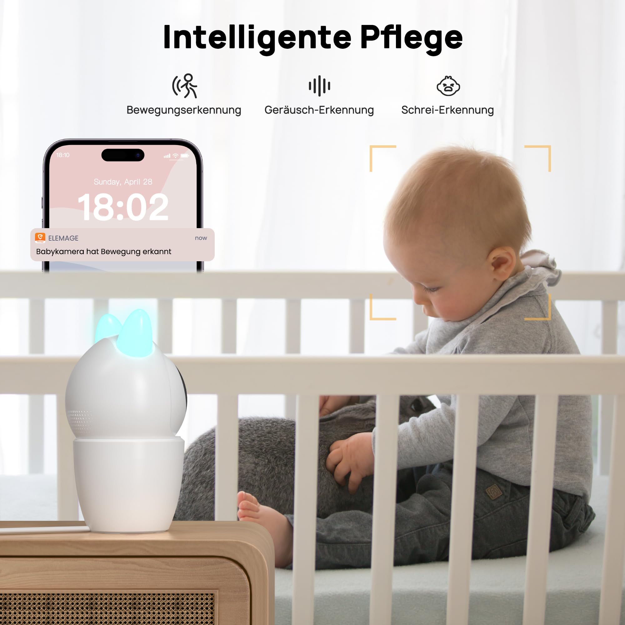 CZEview Babyphone da 3 MP con fotocamera, Baby Camera con app, 360 Baby Camera WLAN, riconoscimento umano/urla, visione notturna, indicatore della temperatura, funzione interfono e WiFi 2,4/5 GHz