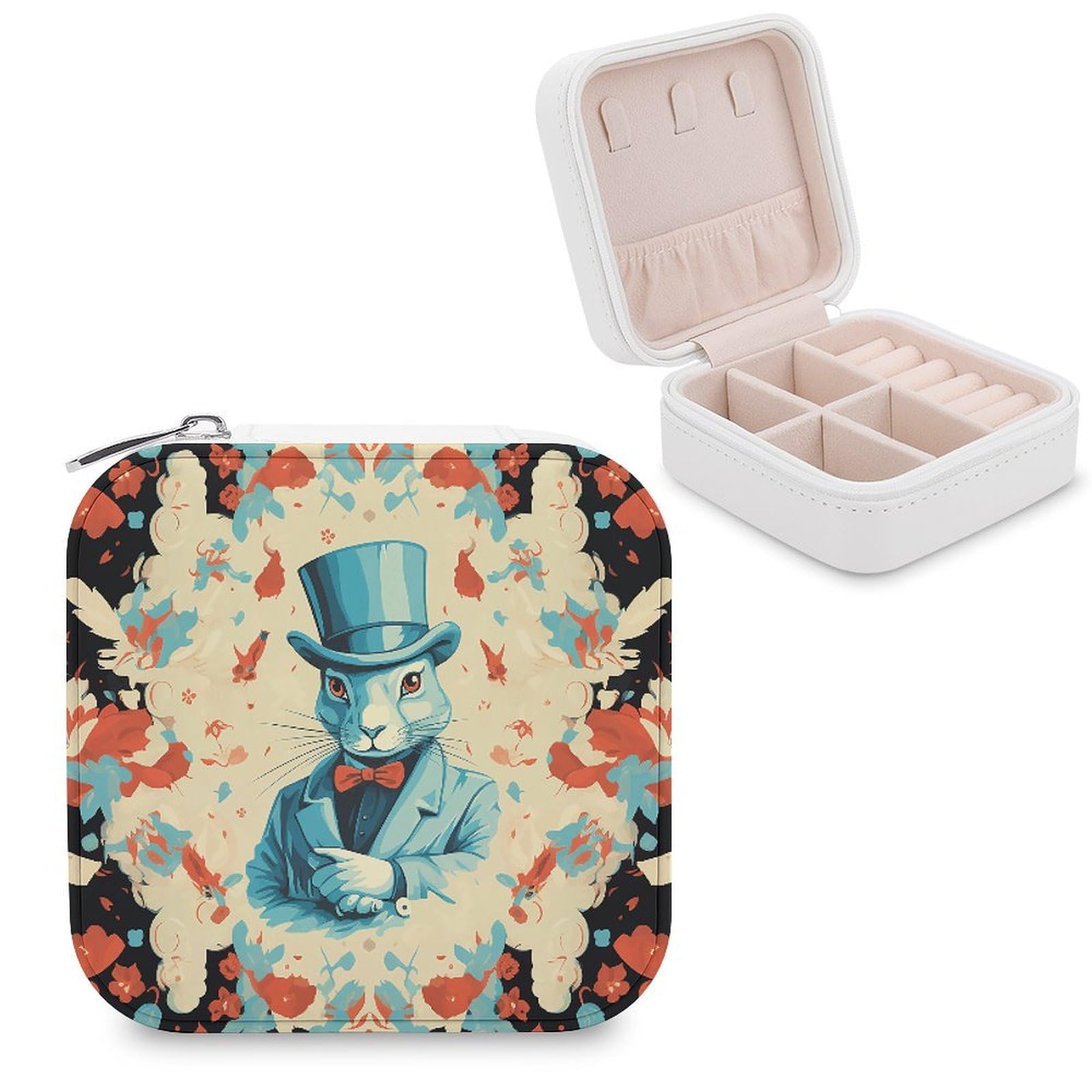 VstaDank Magician Rabbit Jewelry Box for Women Custom Travel Jewelry Case Personalized Travel Jewelry Boxes Small Portable Jewelry Organizer Box for Rings Necklaces Bracelets Earring