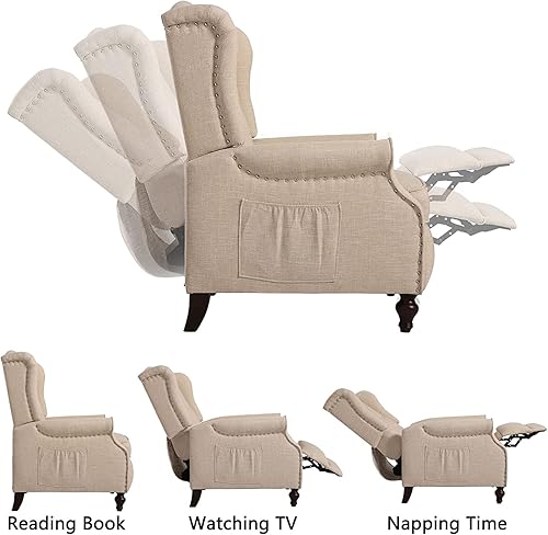 Miniatura 28 de Wingback - Silla reclinable con respaldo a presión y calor y masaje, sofá individual copetudo para el hogar, sala de estar, oficina, dormitorio