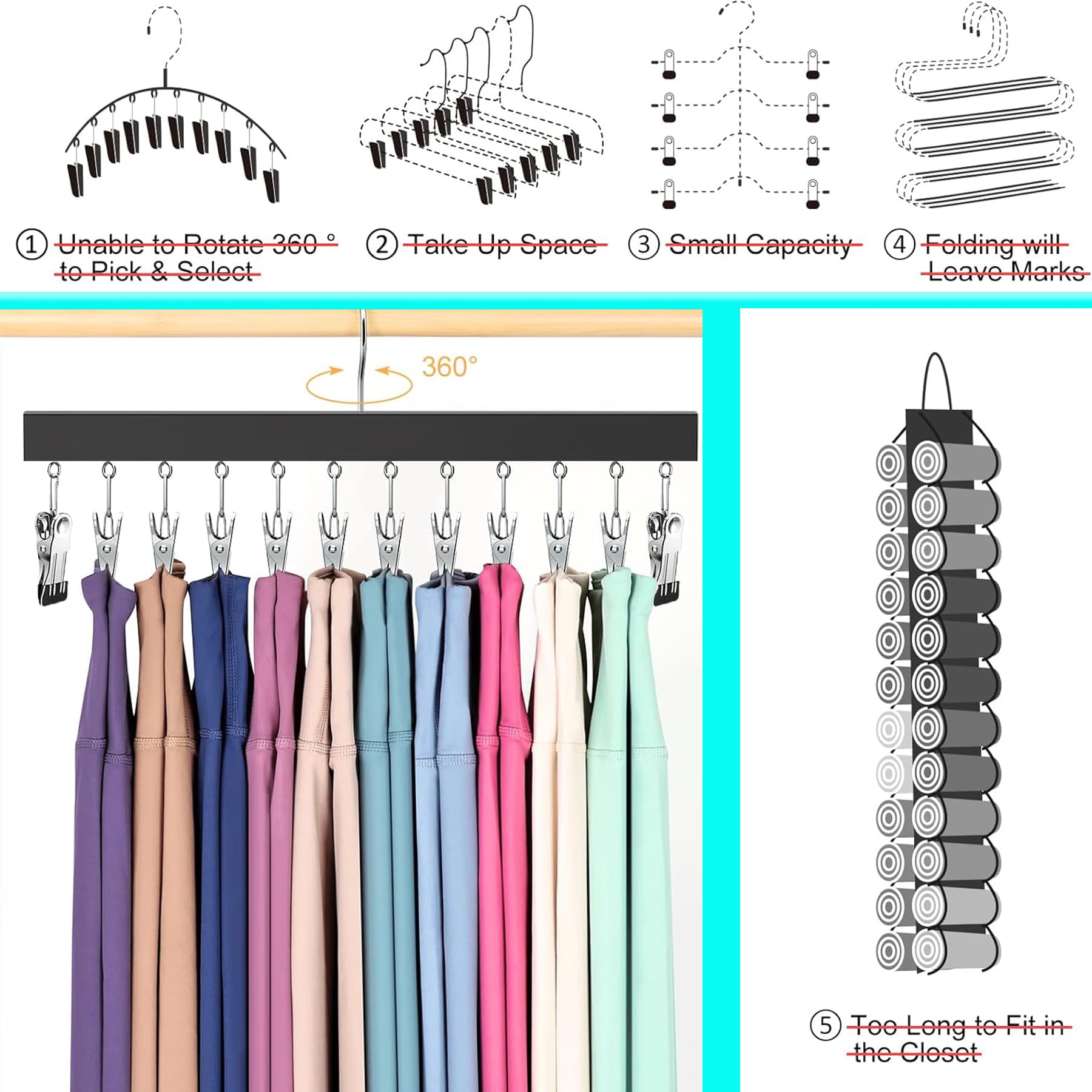 Lot De 2 Organiseurs De Leggings Pour Placard Suspendu, Crochets