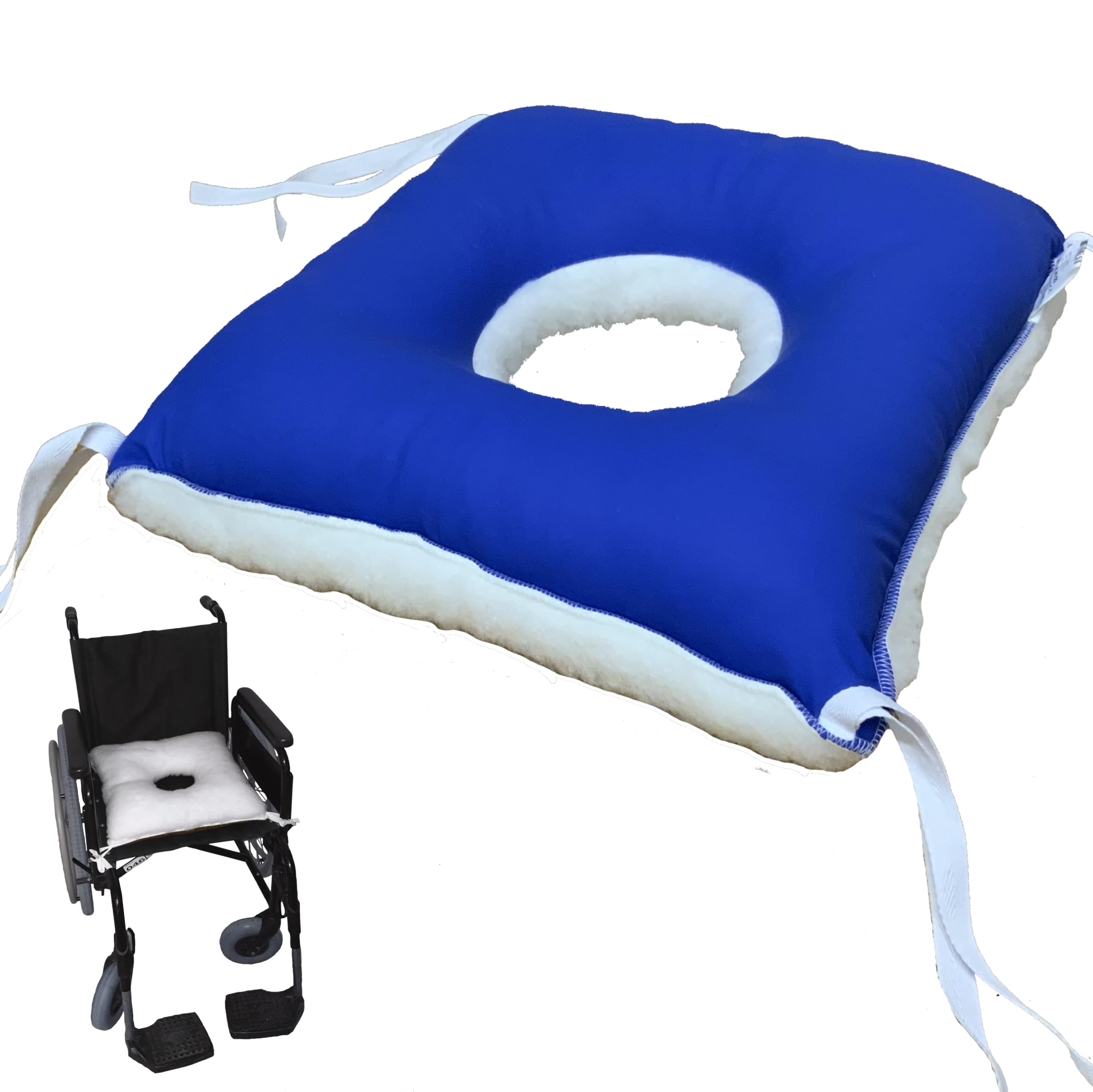 Cuscino antidecubito quadrato con foro per la prevenzione delle ulcere da pressione per sedie a rotelle, divani e letti - Produzione europea.