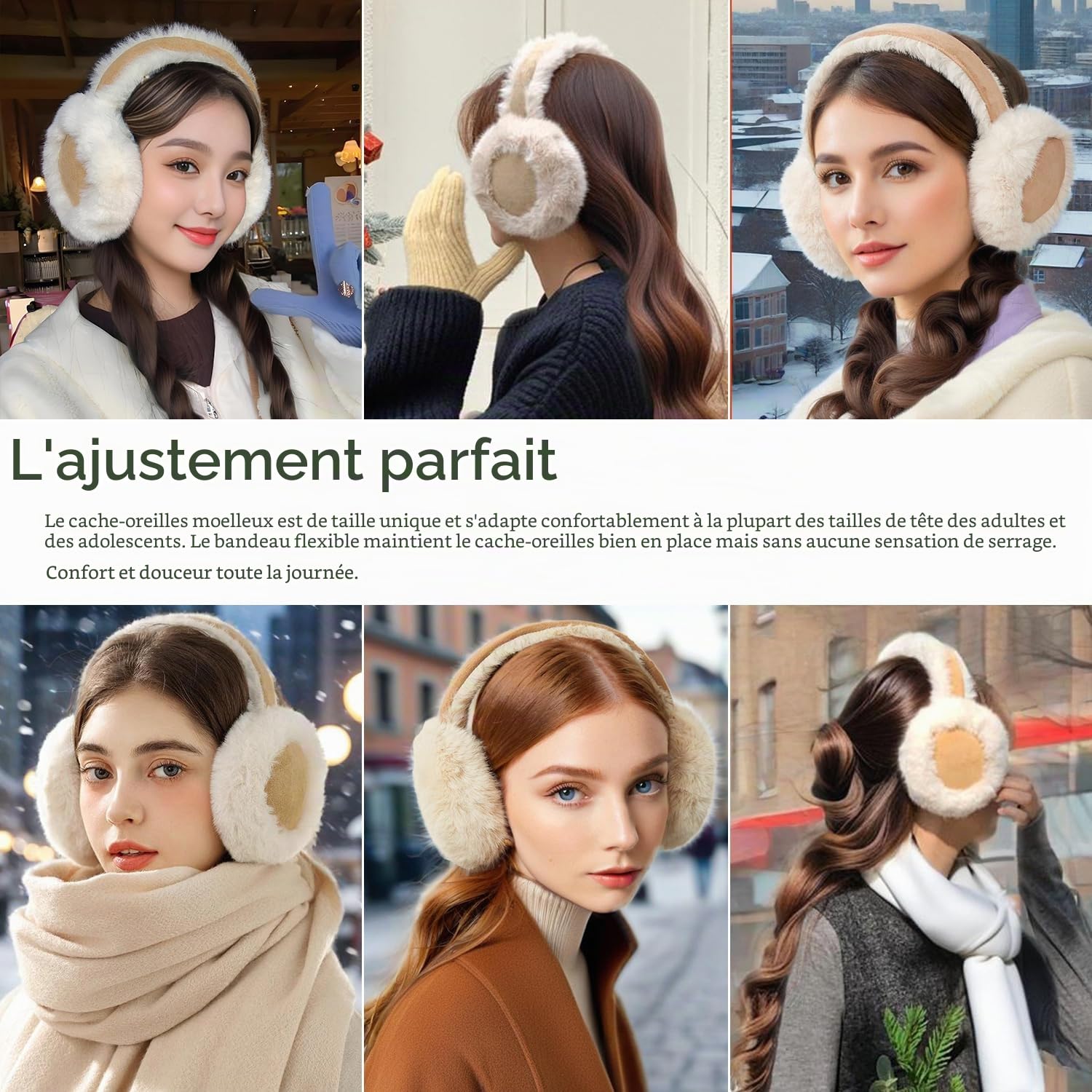 Cache-oreilles Femmes Cache oreille d'Hiver Pliables Doux Chauds et Mignons pour l'Extérieur Cache-oreilles pour temps froid 2Pcs
