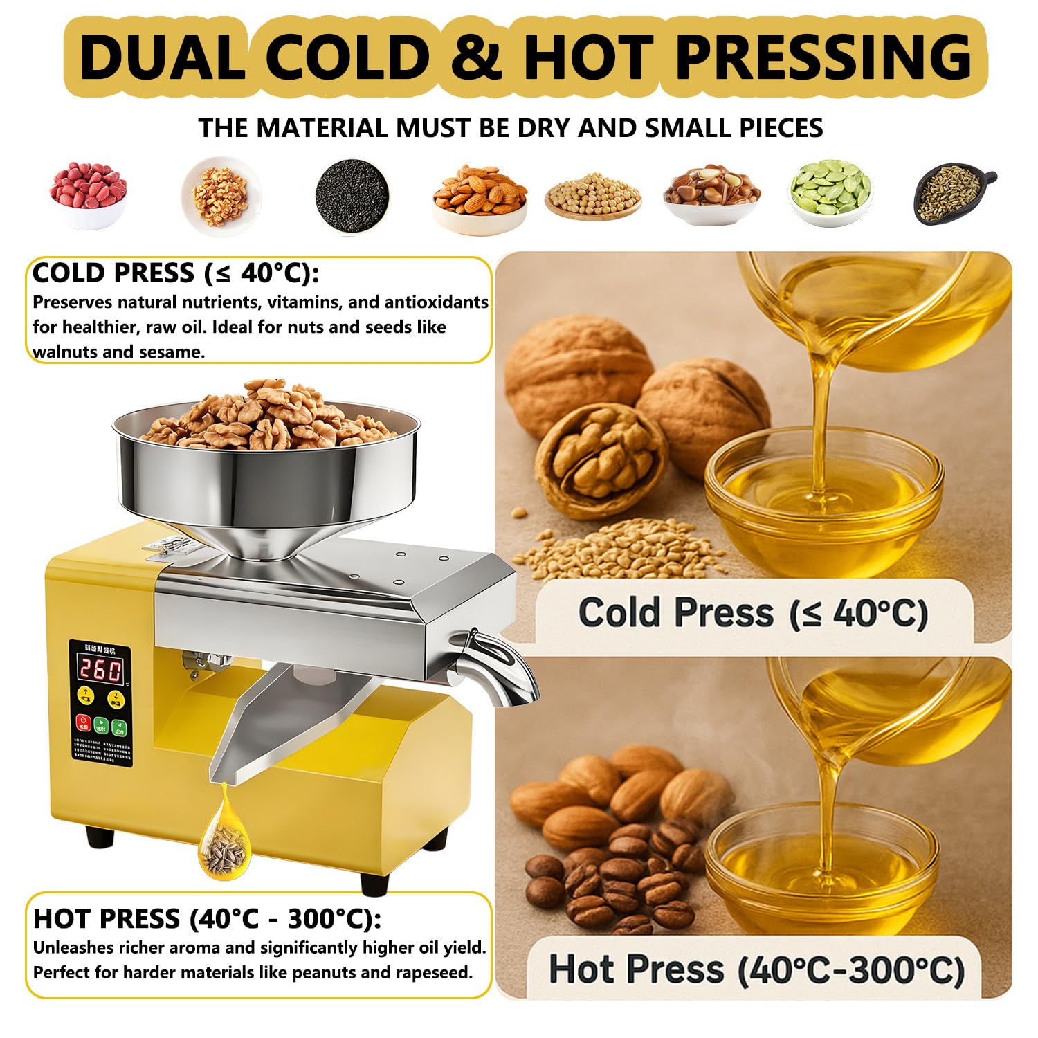 R8S Frantoio a Olio Elettrico Automatico 1500W in Acciaio Inox | Spremi Olive per Olio a Freddo e a Caldo | Macchina per Olio da Semi e Noci | Torchio per Casa e Uso Professionale