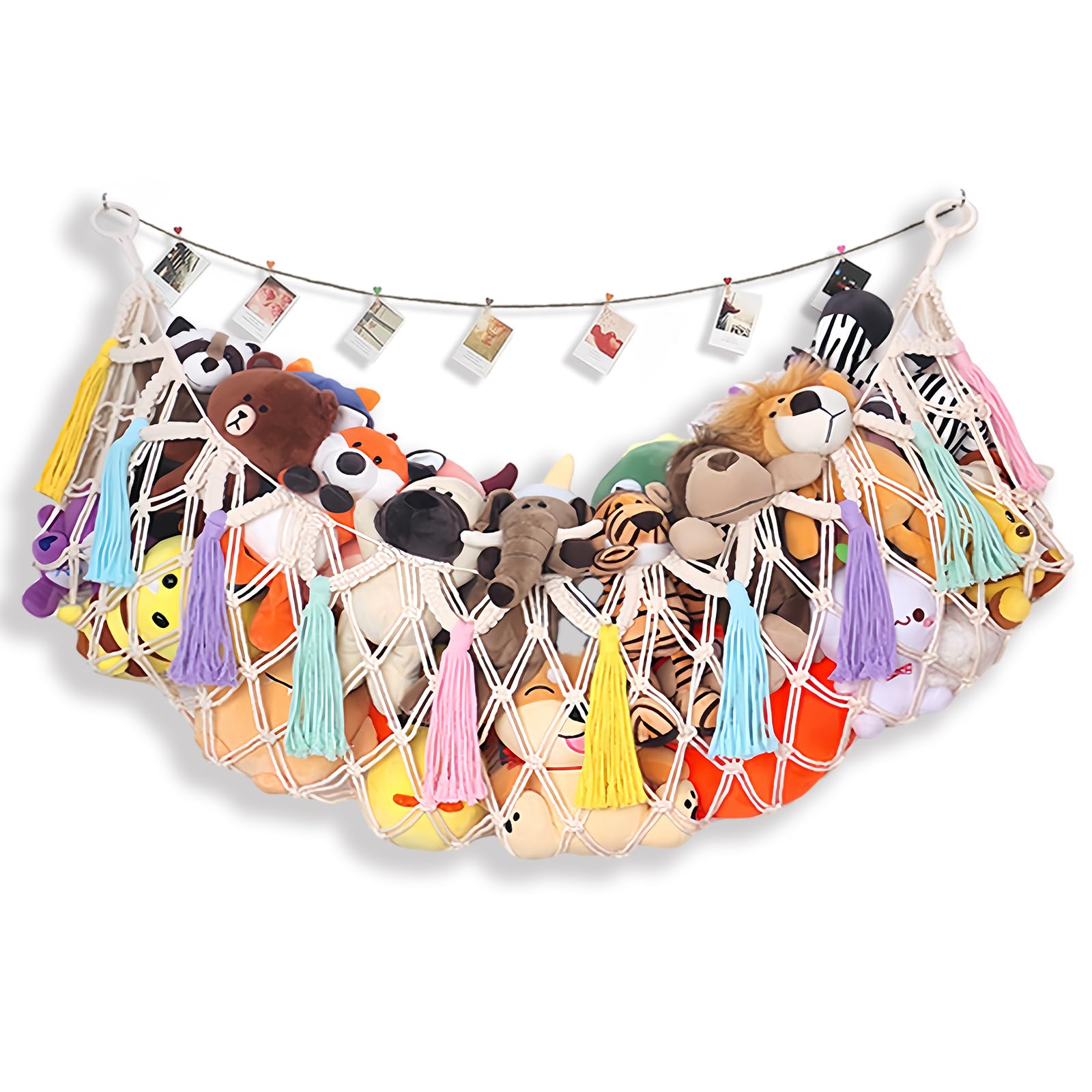 R REVOLEURT Large Stuffed Animal Net Or Hammock for Plush Toys - Wall Hanging Plushie Net Stuffed Animals Holder - Stuffed Animal Storage Display Ideas - Space Saver Toy Hammock - Cream