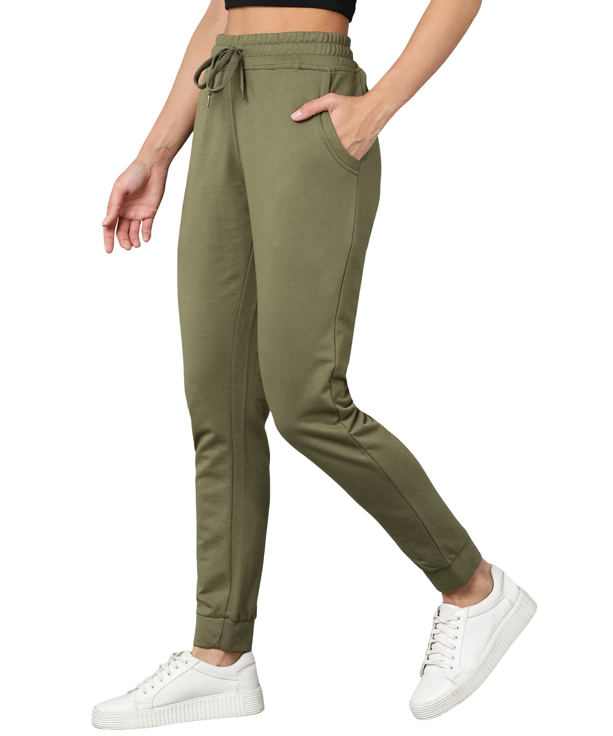 Women's Slim Fit Mid Rise Poly Cotton Track Pants