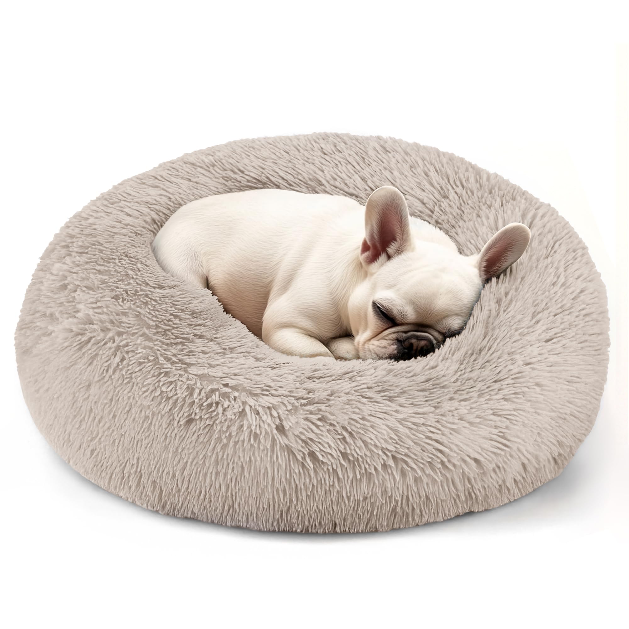 Hoewina Dog & Cat Bed, 20in Cat Beds for Indoor Cats, Calming Donut Bed for Puppy and Kitten, Washable Round Fluffy Pet Bed for Small Medium Dogs and Cats (Brown) — image 1