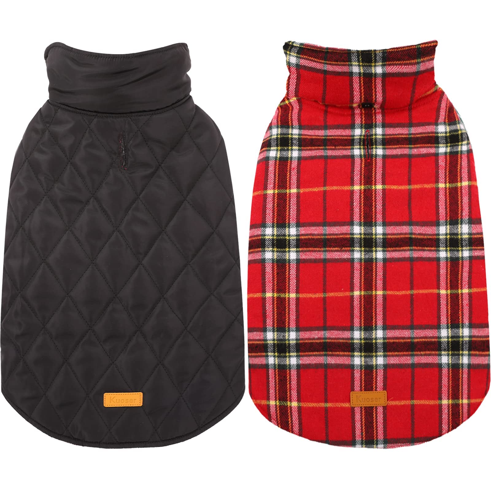 Kuoser Warm Reversible Dog Coat, Waterproof Winter Jacket, British Style Plaid