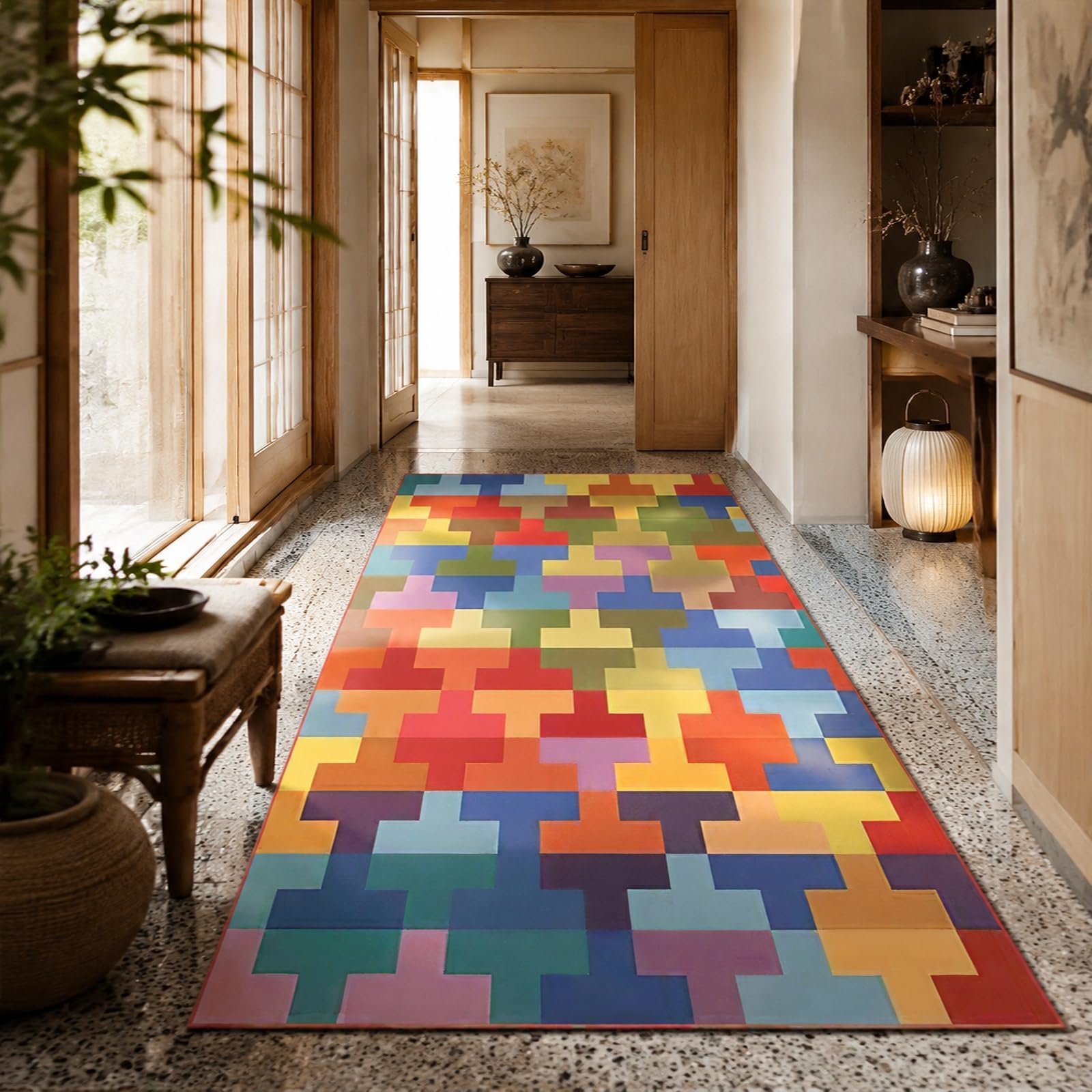 Tapis de salon bleu et jaune moderne rectangulaire 200 x 300 cm
