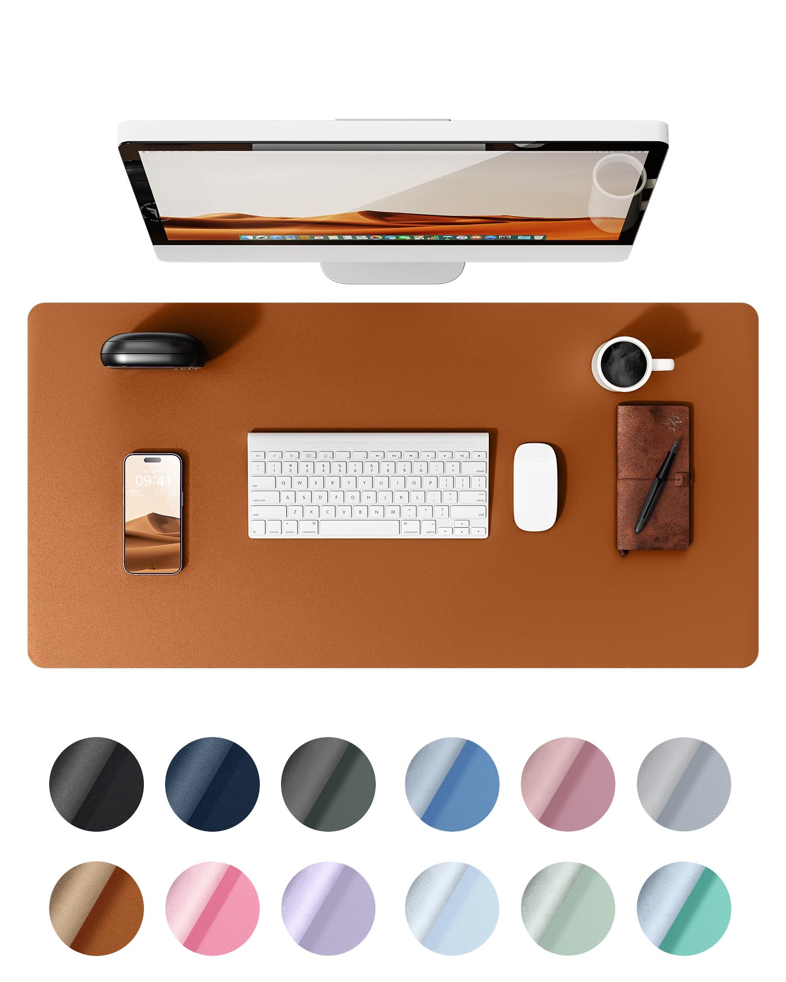 YSAGiLeather Desk Mat, Large Mouse Mat, Non-Slip Desk Pad, Waterproof PU Leather Table Protector Writing Pad for Office and Home (60 x 35 cm, Brown)