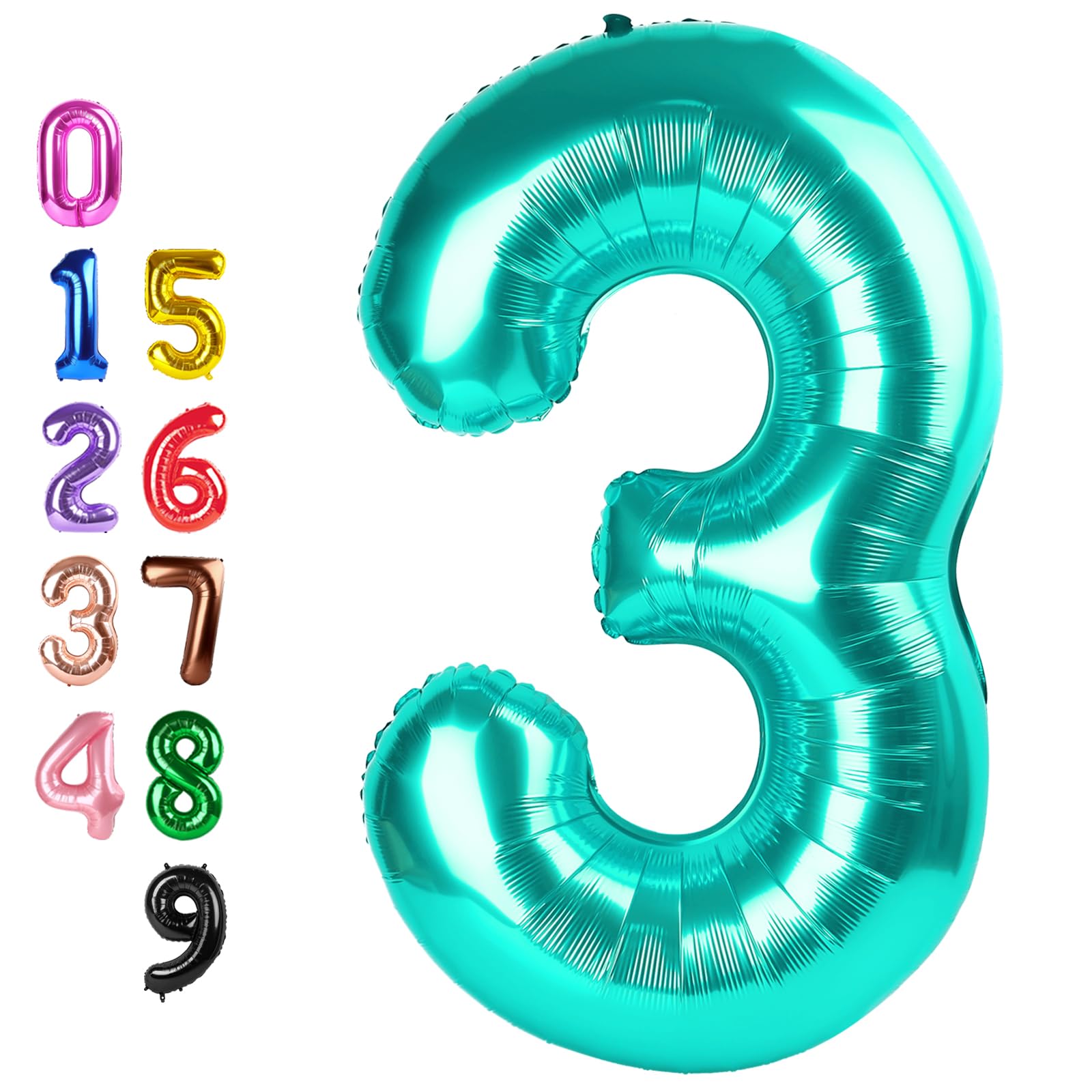 Number Balloons 3 Balloon Teal Blue for 3rd Birthday Decorations, 40 inch