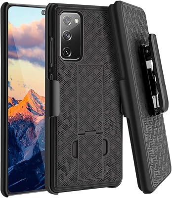 Thousandgear Designed for Samsung Galaxy S21 FE Holster with Tempered Glass Belt Swivel Clip Kickstand Slim Shell Full Body Armor Shockproof Protective Case for Galaxy S21 Fan Edition (Black)