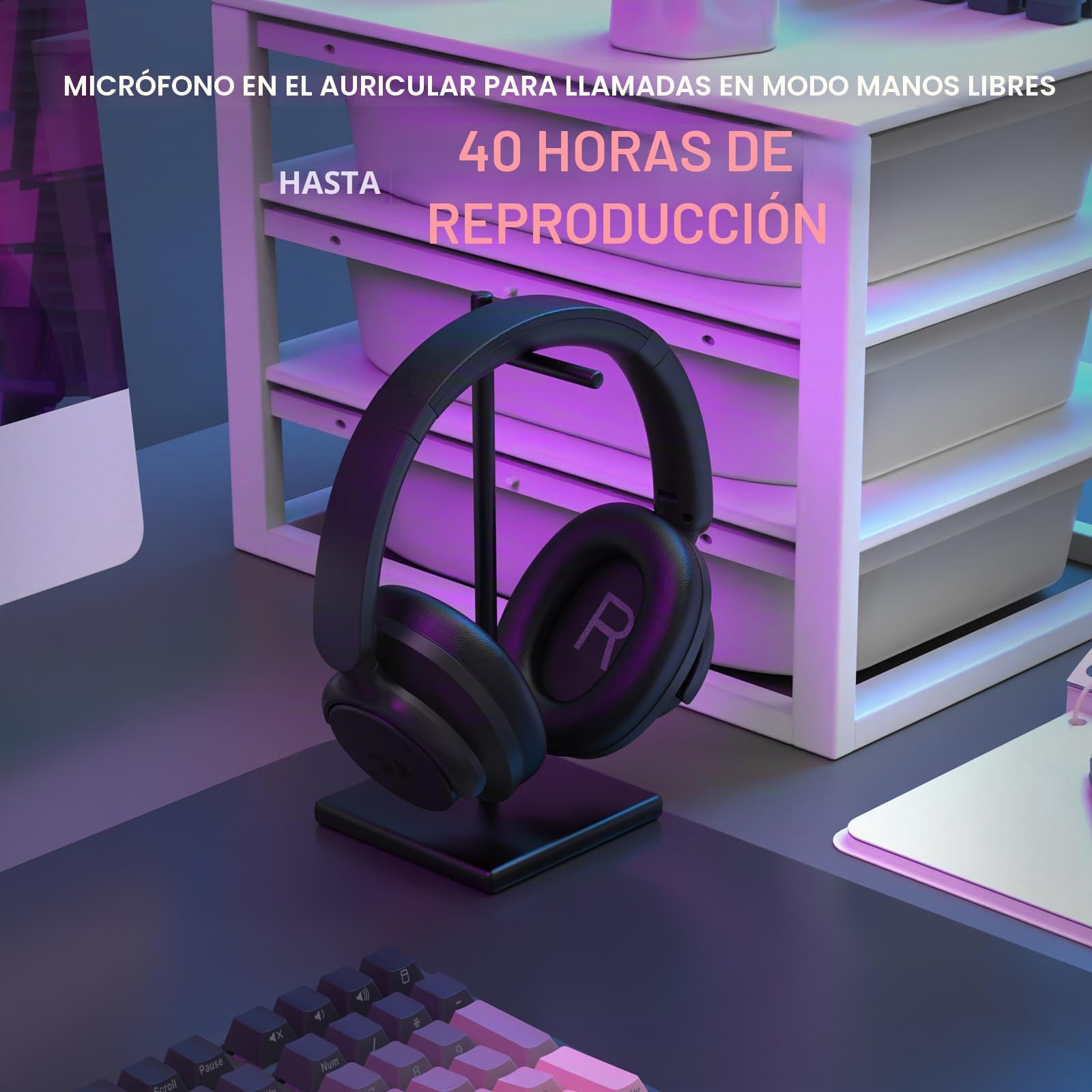 Redragon H610 Auriculares Gaming Inalámbricos Cancelación Ruido Negro | Batería de 40 Horas Ligeros Micrófono Integrado Conexión Estable para Juegos