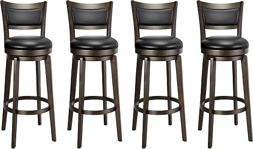 Miniatura 13 de Juego de 4 taburetes giratorios de bar PrimeZone, taburetes de barra de 26 pulgadas de altura de mostrador, taburete de bar de cuero sintético negro