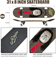 Vista 4 de Sefulim 31 x 8 Inch Complete Skateboard 7 Layer Canadian Maple Double Kick Deck Concave Cruiser Trick Skateboard for Boys Girls Teens Adults Beginner