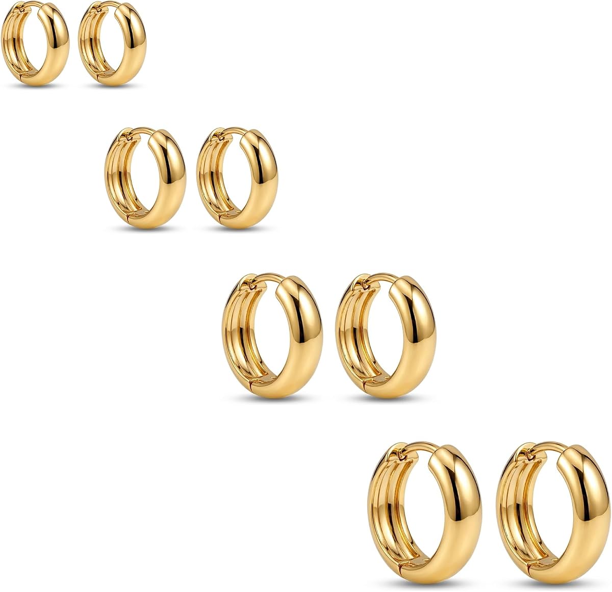 Mchic 4 Pairs Gold Huggie Hoop Earrings Set for Women Trendy: Small Dainty Gold Plated Hypoallergenic Stack Earring for Multiple Piercings, Clicker Hoops for Everyday Wear,Jewelry Gift for Women Teens