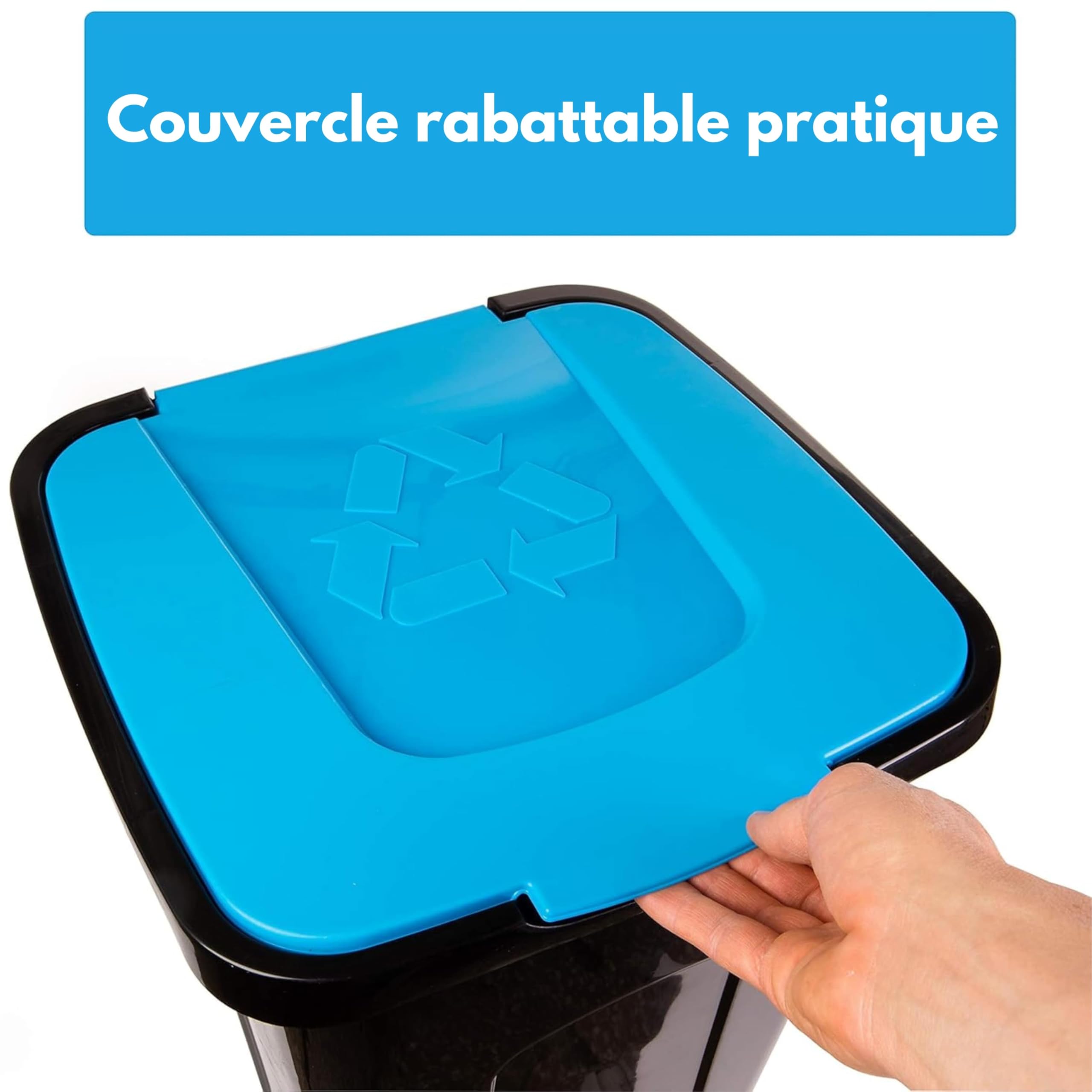 Poubelle 50 Litres Avec Couvercle Poubelles De Tri 50L - Lot De 3 - Couvercles Colorés (Jaune, Vert, Bleu) - Intérieur/Extérieur Bacs 90 Poubelle 50 Litres Avec Couvercle Poubelles De Tri 50L - Lot De 3 - Couvercles Colorés (Jaune, Vert, Bleu) - Intérieur/Extérieur Bacs 90