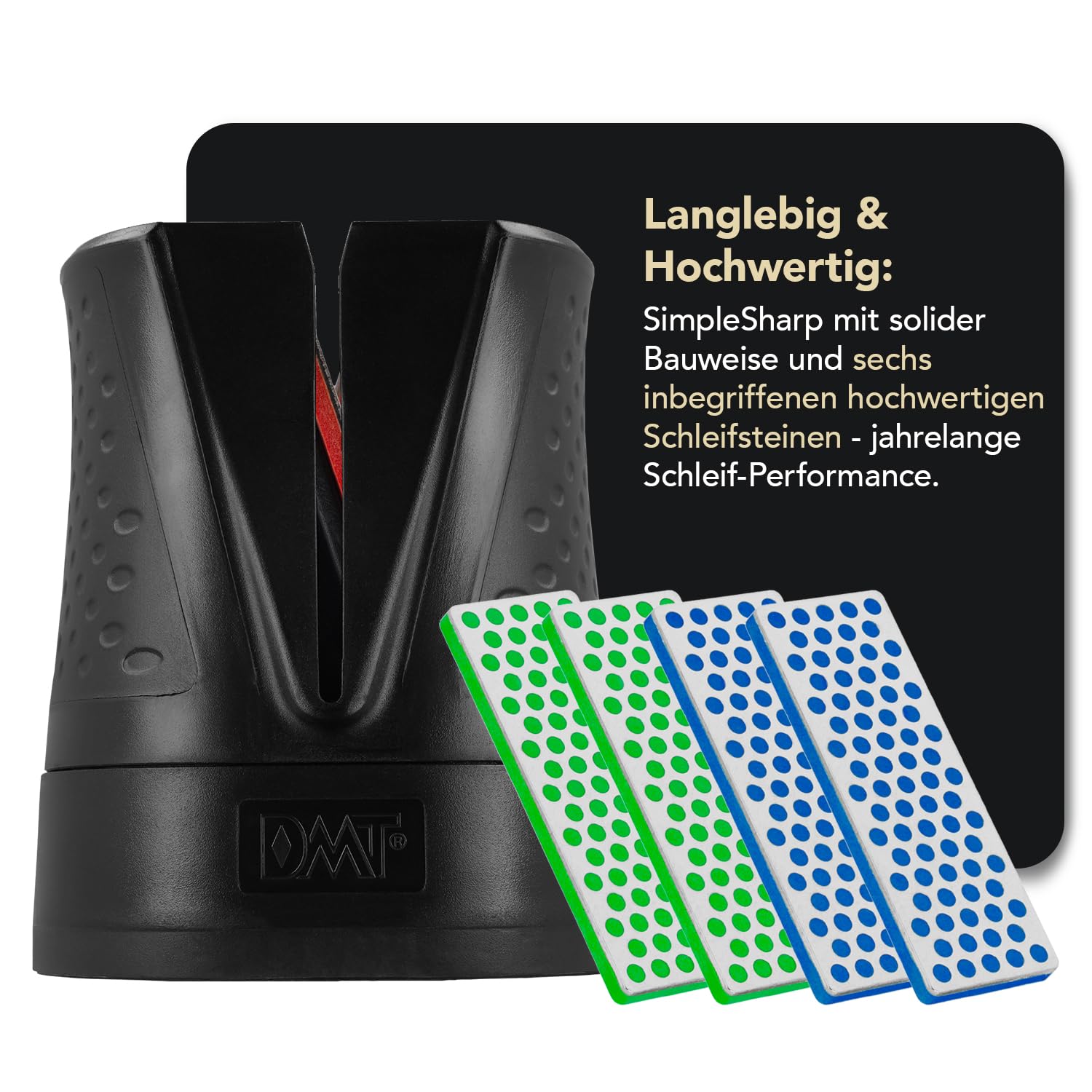 DMT SimpleSharp Schwarz Bundle Grob, Fein & Extrafein | Diamant Messerschärfer für rasiermesserscharfe Klingen mit perfektem Schleifwinkel | Schärft beidseitig mit extraharten Diamant-Steinen