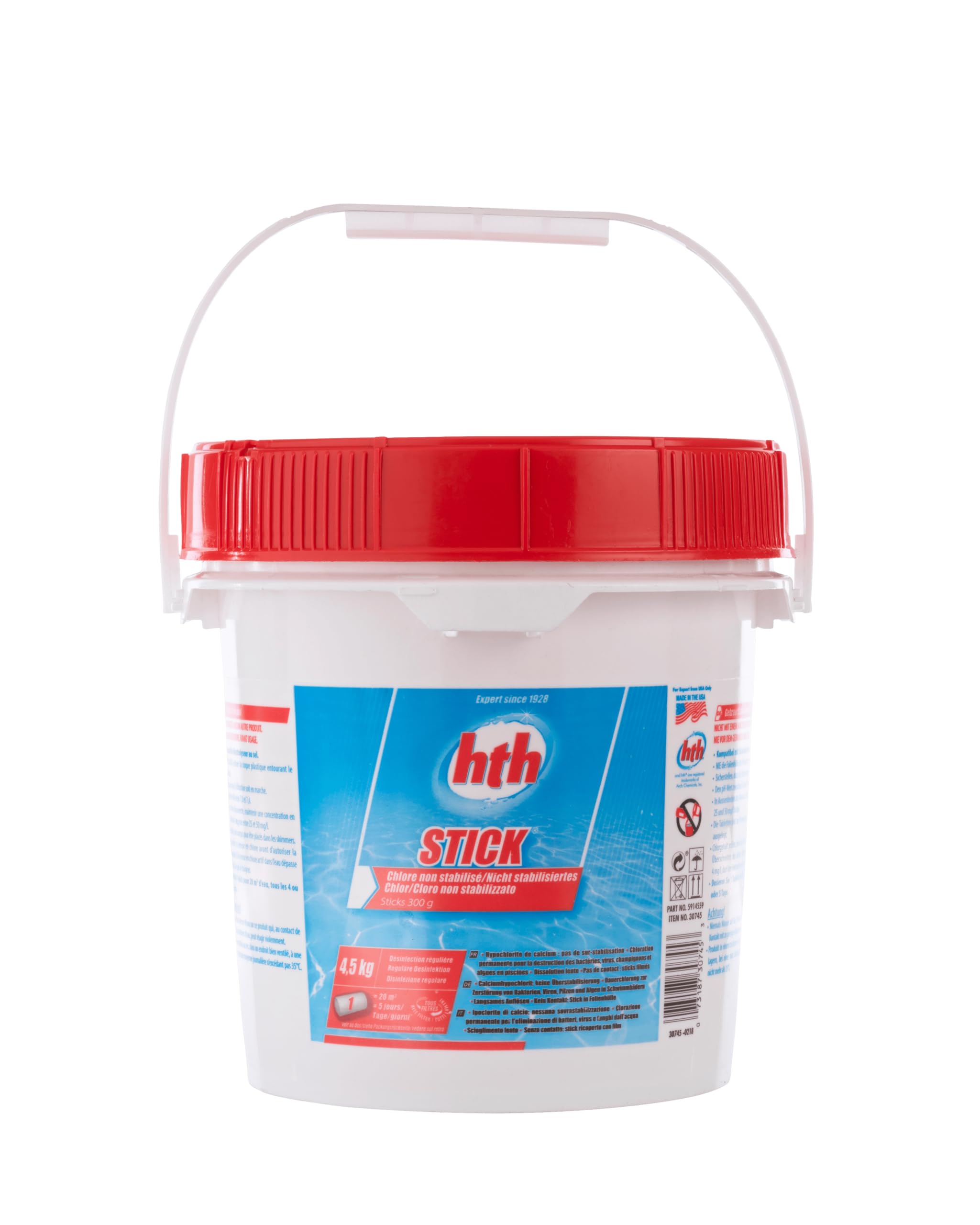 HTH - Stick- Hypopchlorite - Chlore 300 gr - Pot de 4,5 Kg