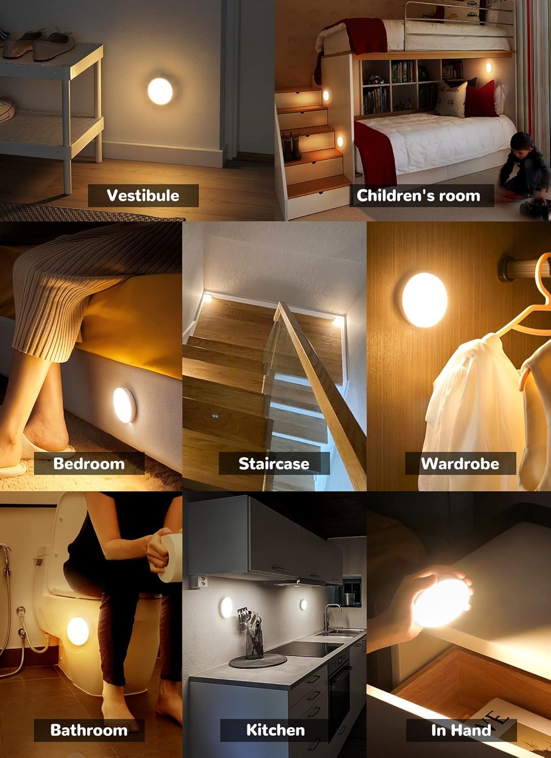 Homelist Luce Notturna Sensore Movimento, 6 Pezzi Lampada LED Ricaricabile USB con Sensore di Movimento, Sensore di Movimento per Luci per Scale, Camera da Letto, Cucine, Armadio, Soggiorno