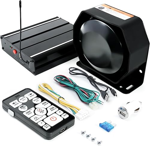 Sistema PA de sirena de emergencia de 200 W, 12 V, 20 tonos, bocina delgada con control remoto inalámbrico de mano y micrófono para vehículos de