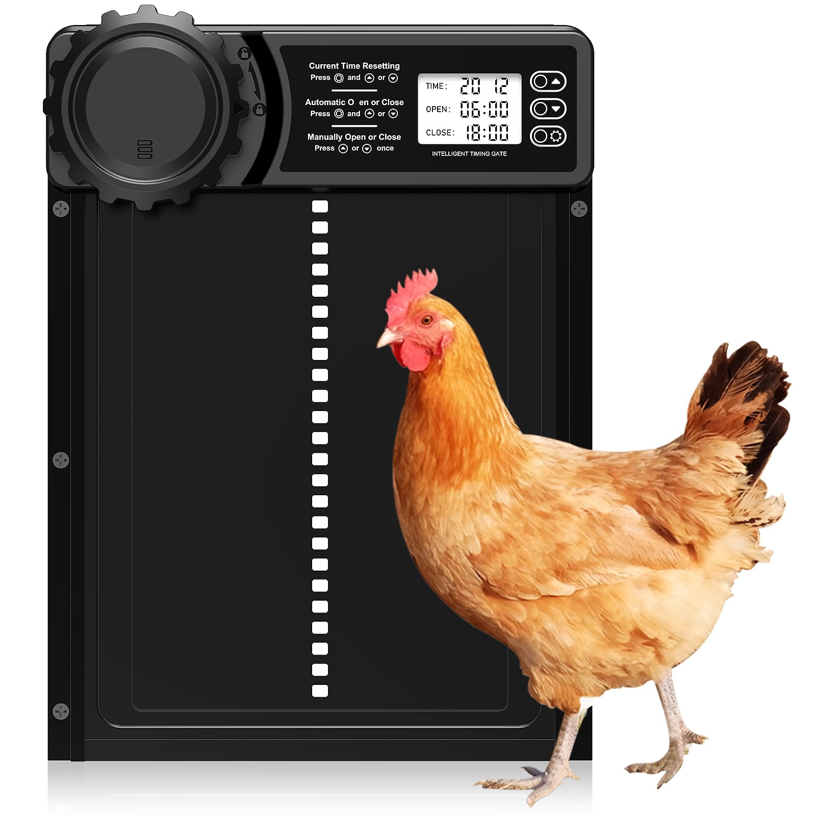 Porte Poulailler Automatique avec Écran LCD Programmable Étanche, Porte Automatique Poulailler en Alliage d'aluminium, Alimenté par Batterie, Commande de Minuterie, Fonction Anti-pincement