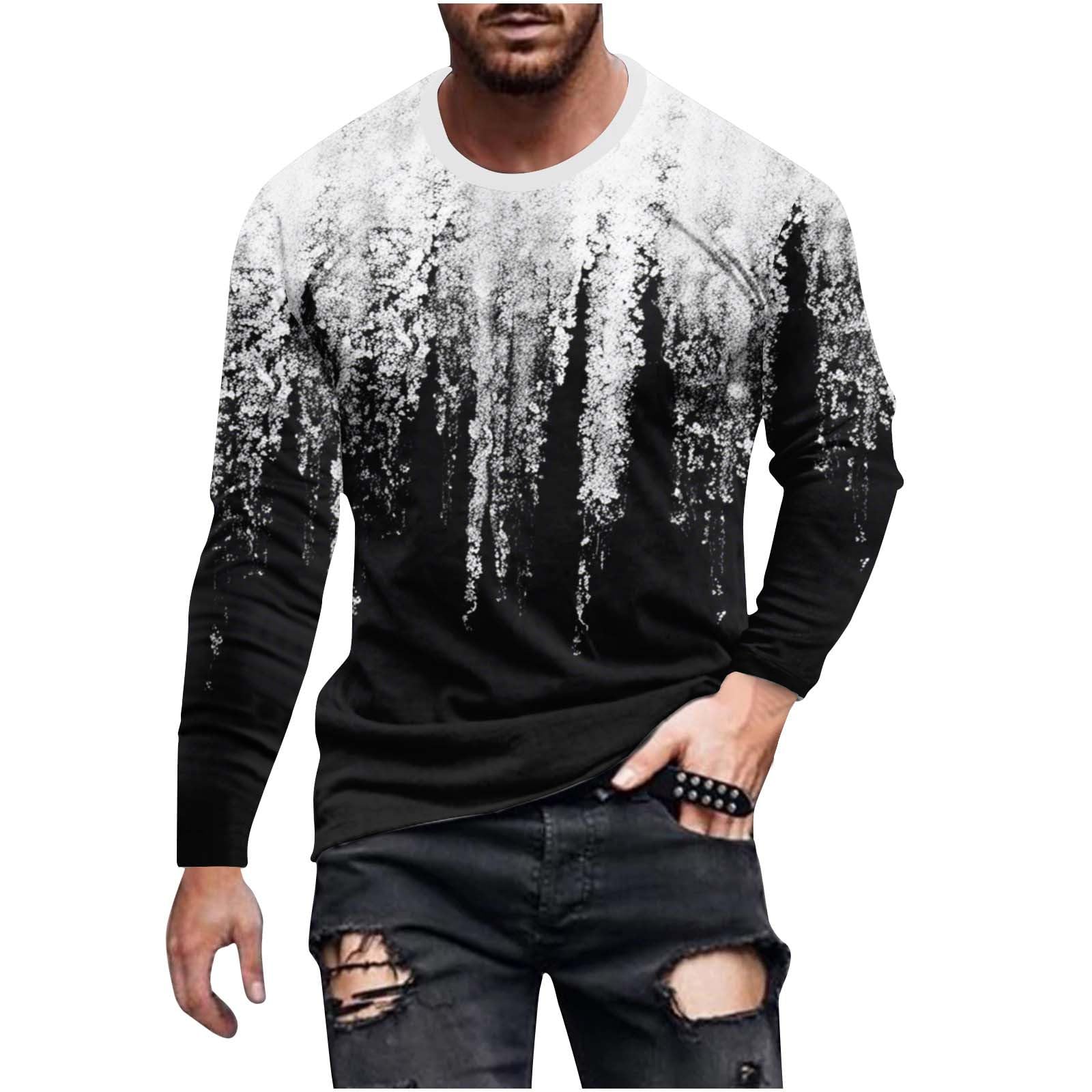 Mens Long Sleeve Shirts Casual Gradient Color Loose Pullover Graphic Tee Shirts Fall Fashion Athletic Sweatshirts