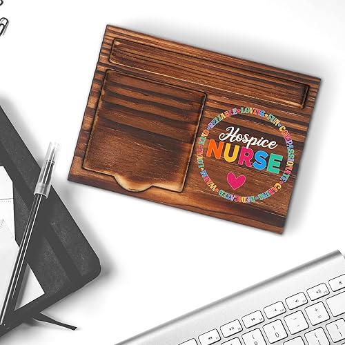 Miniatura 6 de Organizador de escritorio para enfermeras de hospicio con bandeja para bolígrafos, decoración de oficina de madera para cuidados paliativos y