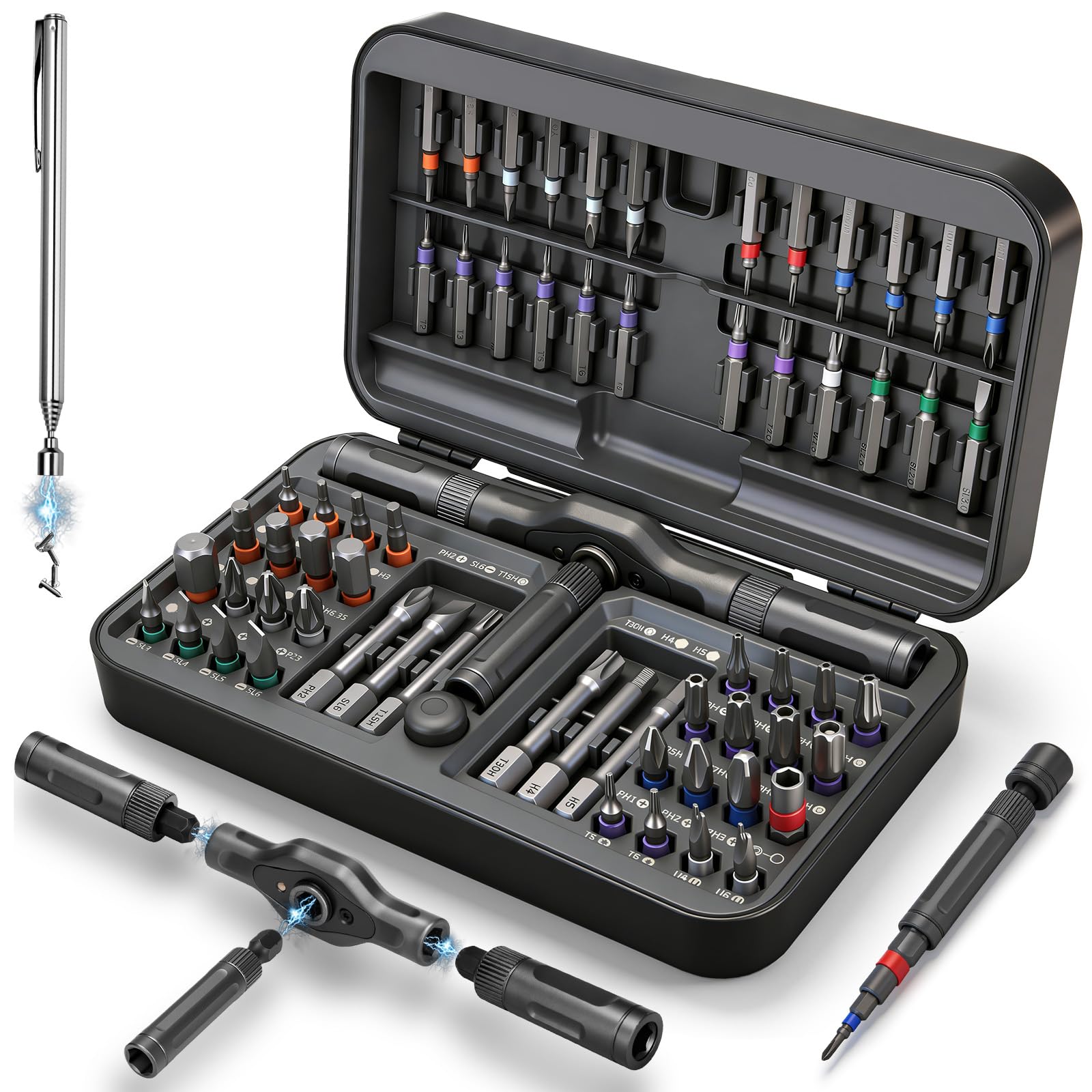 KELIN 68 in 1 Magnetic Ratchet Screwdriver Set, Multi Bit Ratcheting Torx Screwdriver Sets, Gifts for Men Who Have Everything, Stocking Fillers for Men Gifts for Him Dad