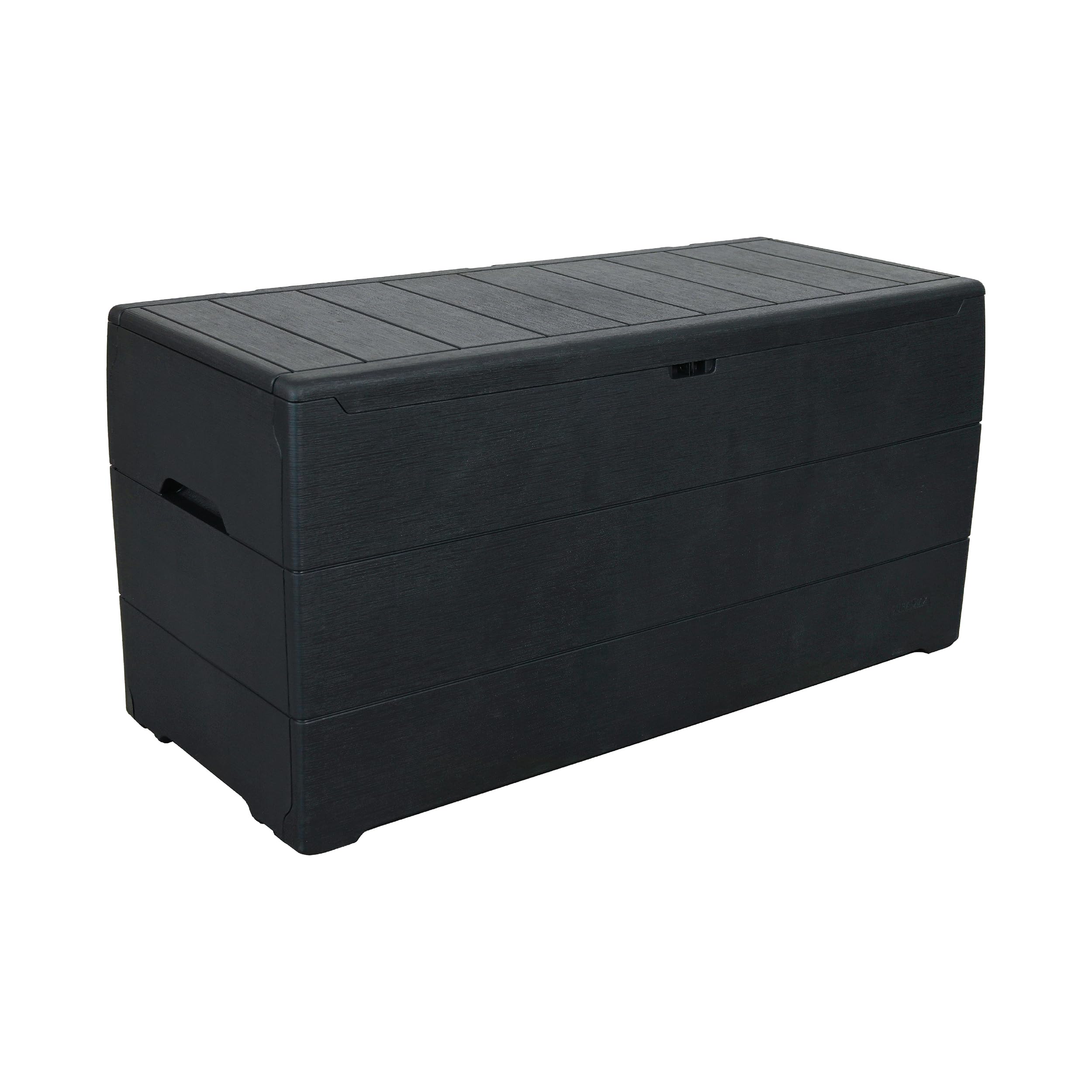 Duramax Cedargrain Durabox 270 litri, contenitore per mobili da giardino in plastica per esterni con coperchio chiudibile, con ruote e maniglie, Grigio scuro