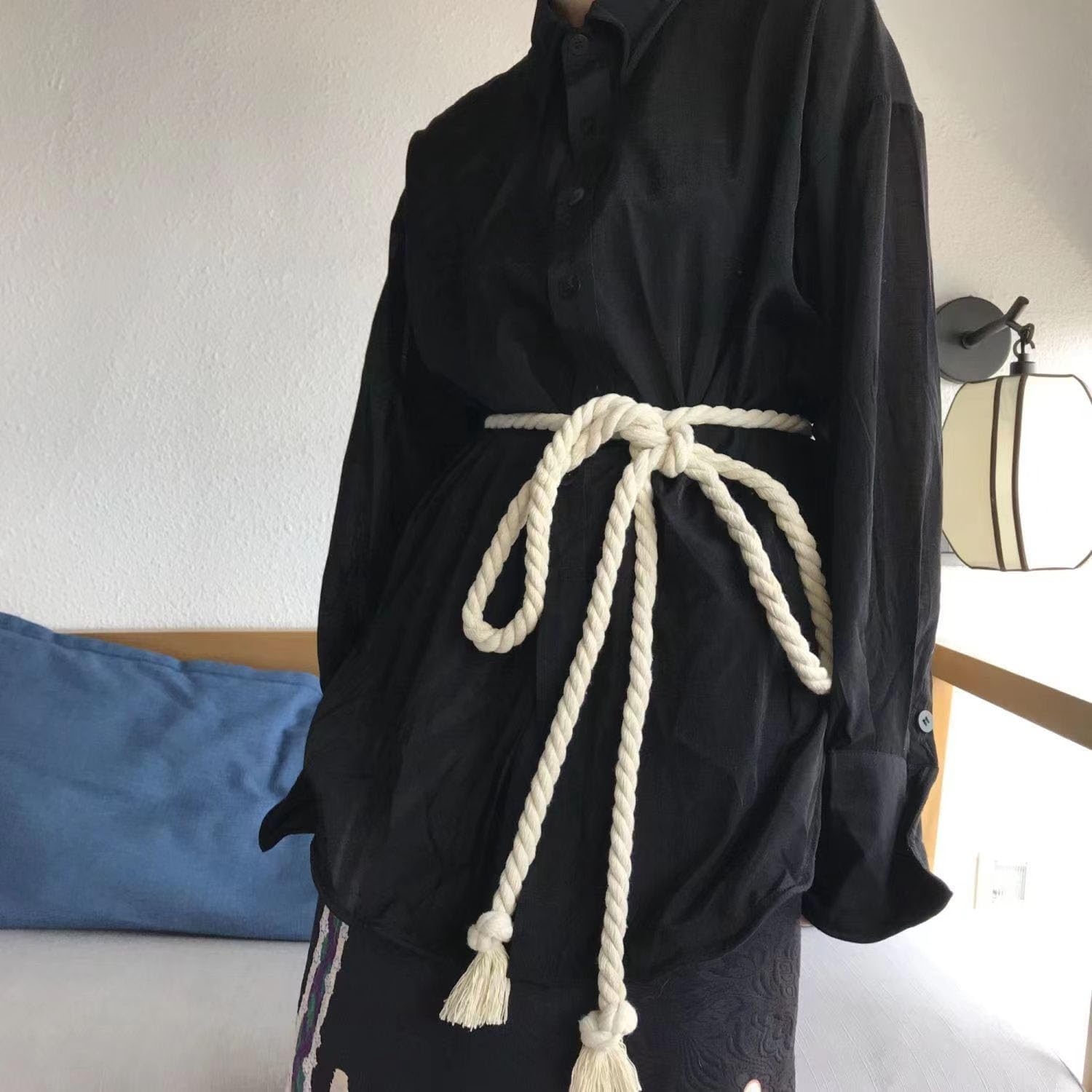 Simple Cotton long Waist Rope Tie Belt Medieval Plus Size For Girl Women Dresses Pants with Tassels Braided Woven - Image 3