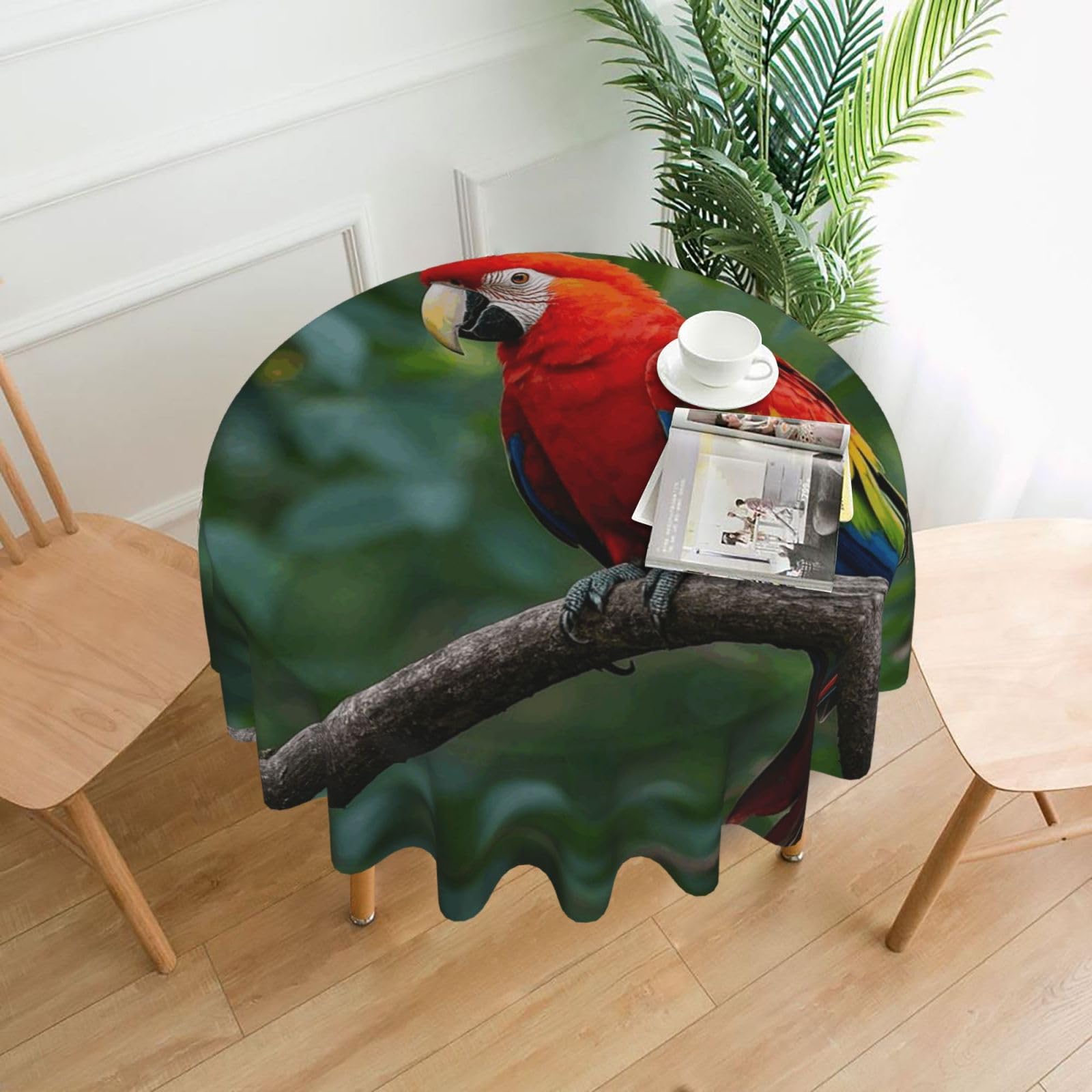 FodPand Scarlet Macaw Tablecloths for Round Tables 60 Inch - Reusable Washable Dining Table Clothes - Stain and Wrinkle Resistant Decorative Fabric Table Cover for Wedding Party