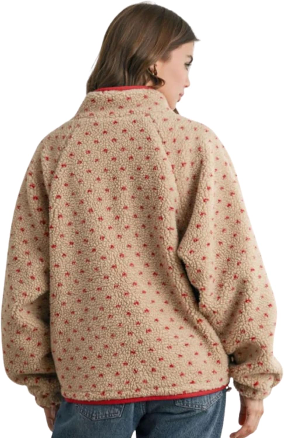 Women's Fleece Jacket Button Down Lapel Collar Sherpa Jackets Long Sleeve Contrast Quilted Outerwear - Image 5