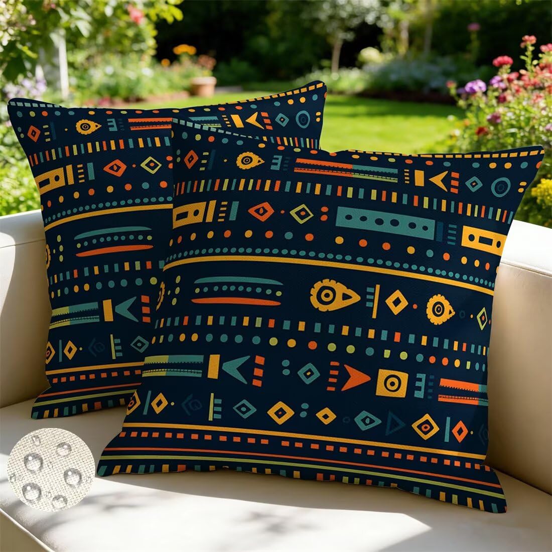 Wangllpgy Navy Blue Outdoor Cushions 35Cm X 35Cm Set Of 2 Waterproof Cushion Covers Geometric Modern Garden Cushions Summer Decorative Pillows Throw Pillow Covers For Outdoor Patio Garden Couch Sofa -Gy473