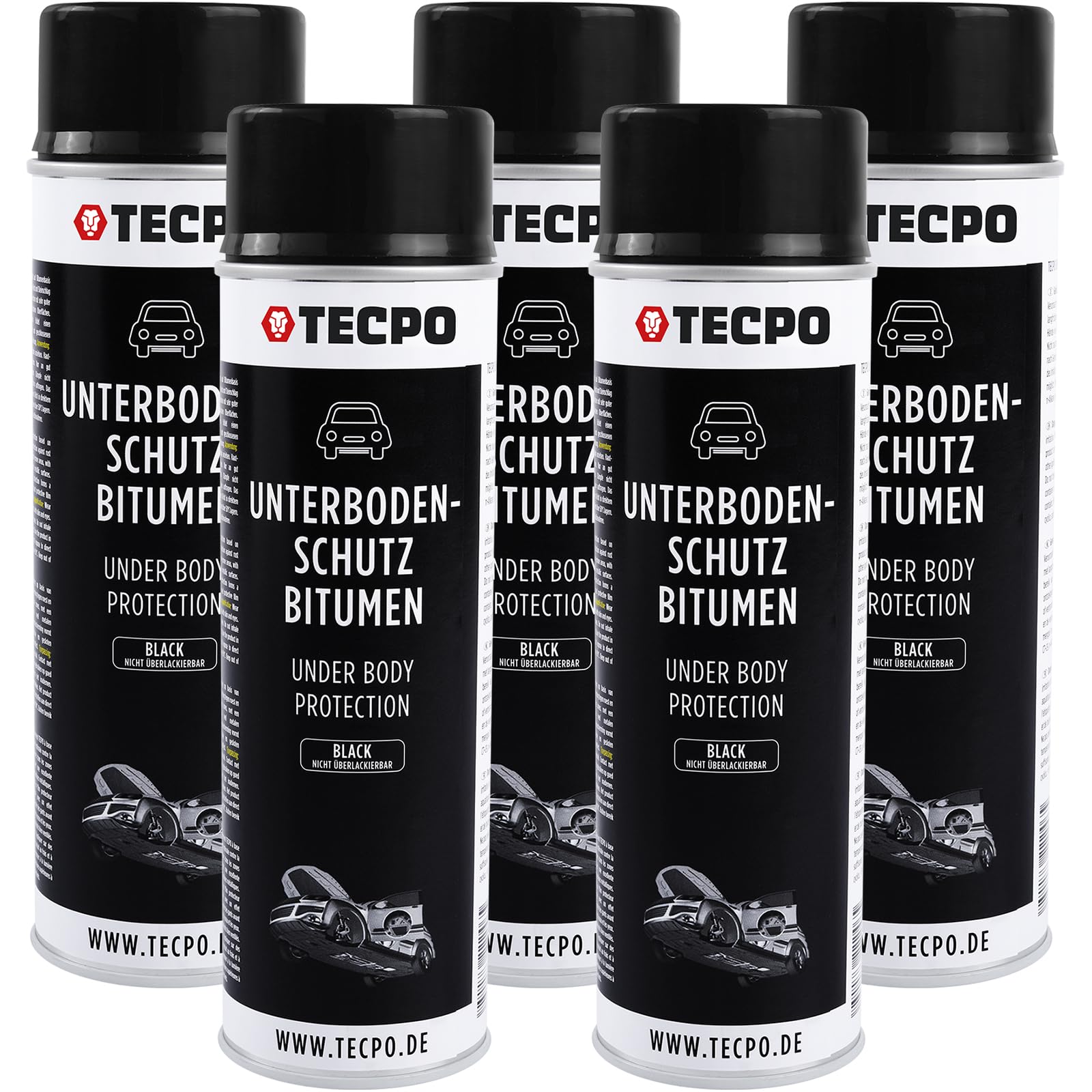 TECPO UBS Lot de 5 sprays de protection pour dessous de caisse 500 ml Noir Protection contre les chutes de pierres et la rouille, les produits chimiques avec effet anti-bourdonnement
