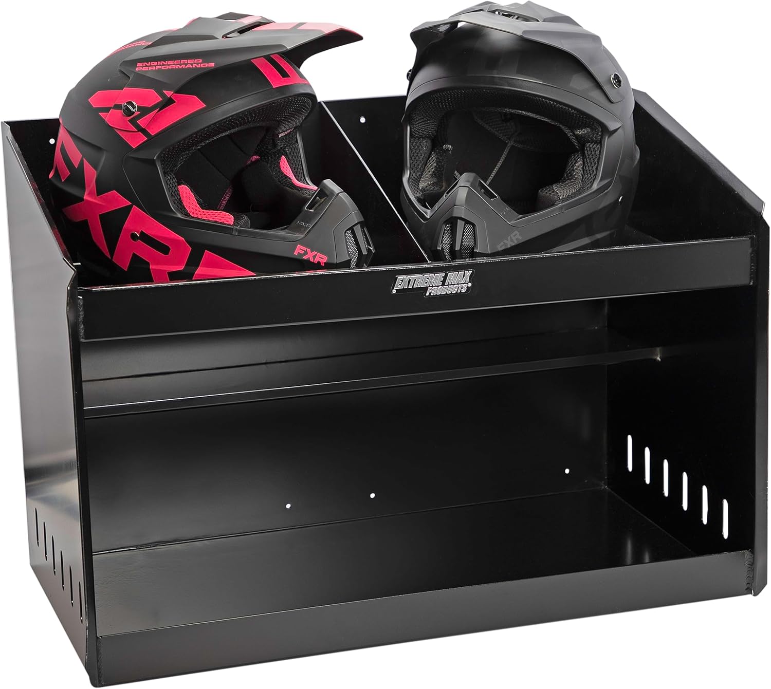 Extreme Max 5001.6331 Deluxe Dual Aluminum Helmet Bay Shelf Holder Storage Cabinet Organizer for Enclosed Race Trailer, Shop, Garage, Storage - Black