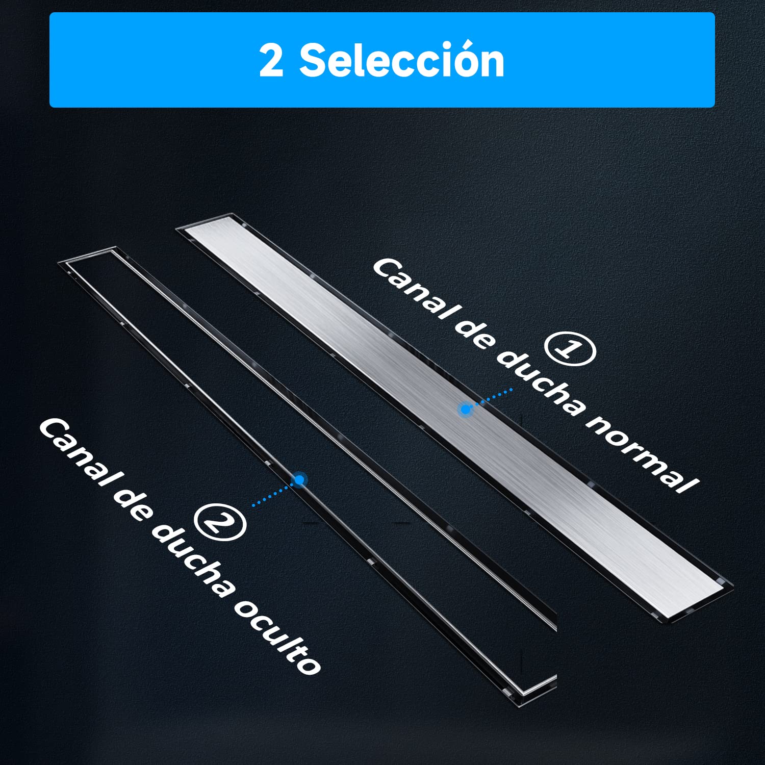 SONNI Canaleta de ducha Negra 360°, Sifón de Doble Cara Altura regulable con Filtro de Pelo, Canal de Drenaje de 70 cm